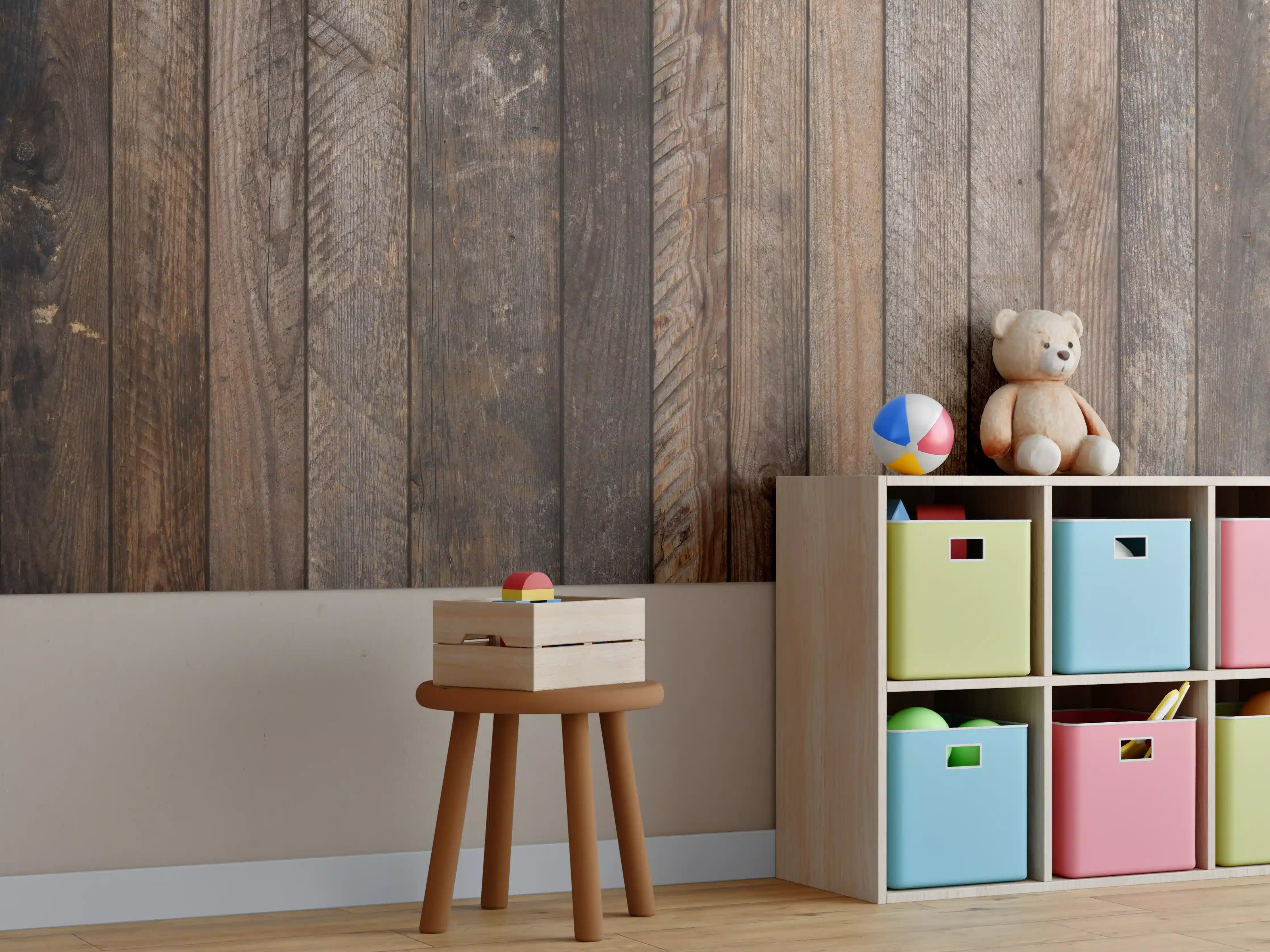 Kinderzimmer Wandgestaltung - Rustikale Holzstruktur mit Nägeln