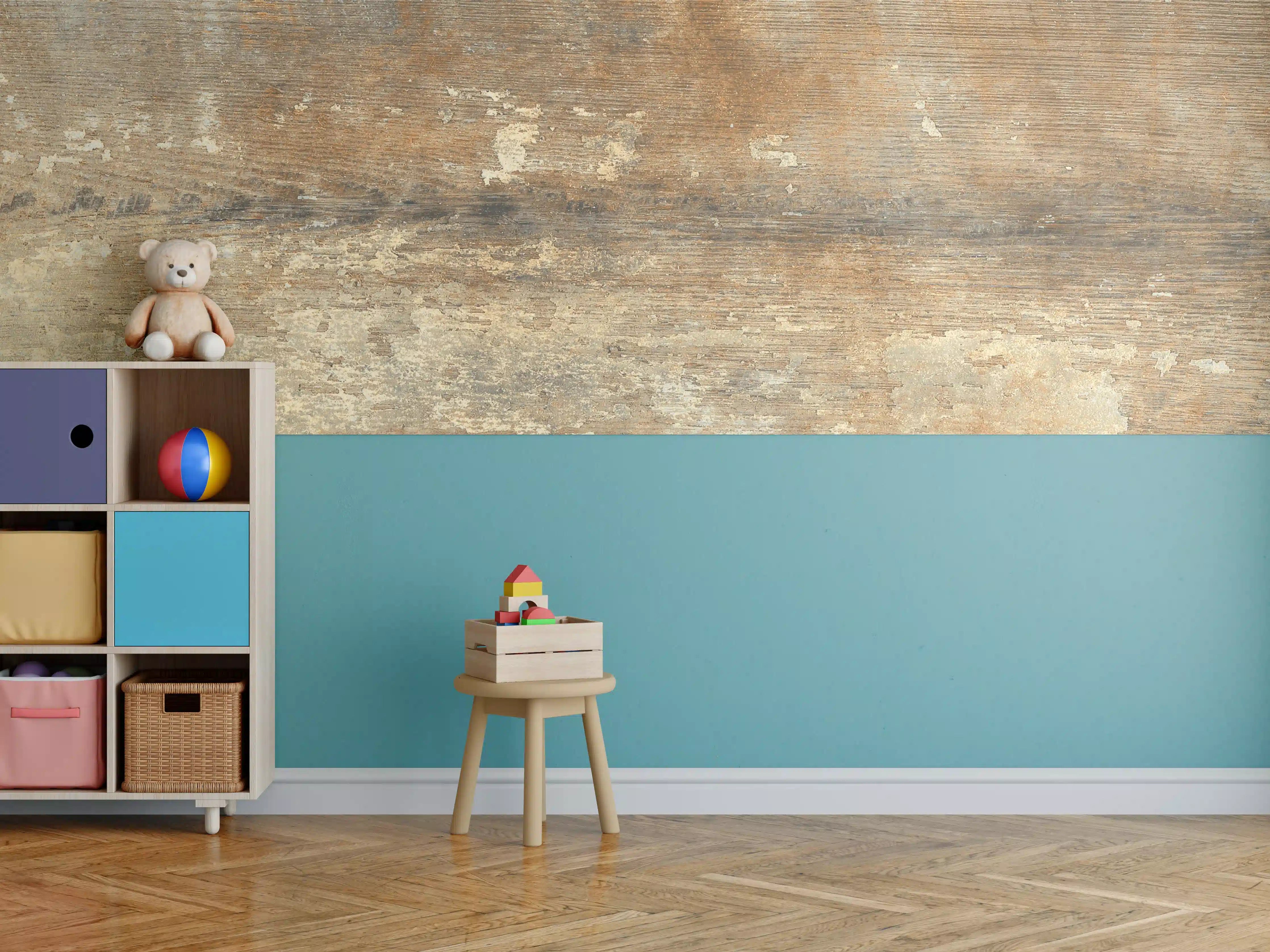Kinderzimmer Wandgestaltung - Rustikale Holzwand mit warmen Brauntönen
