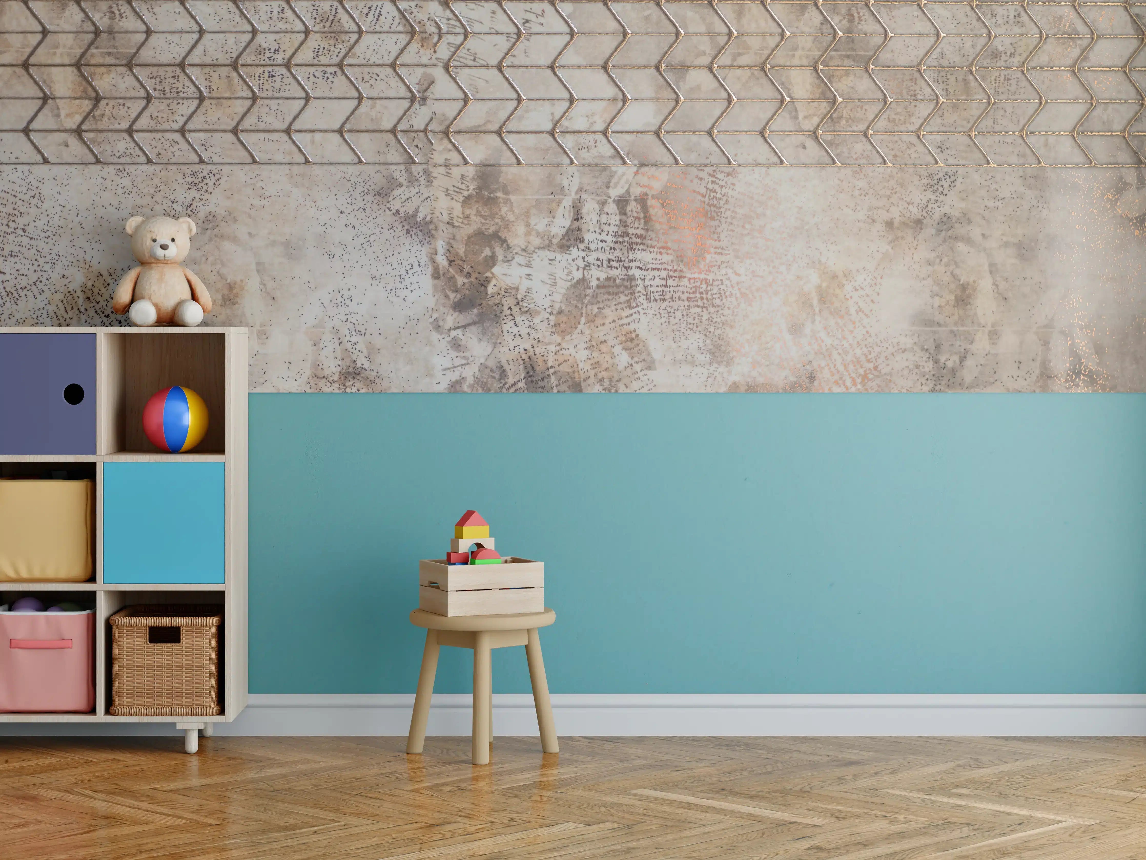 Kinderzimmer Wandgestaltung - Rustikale Metall- und Steinstruktur