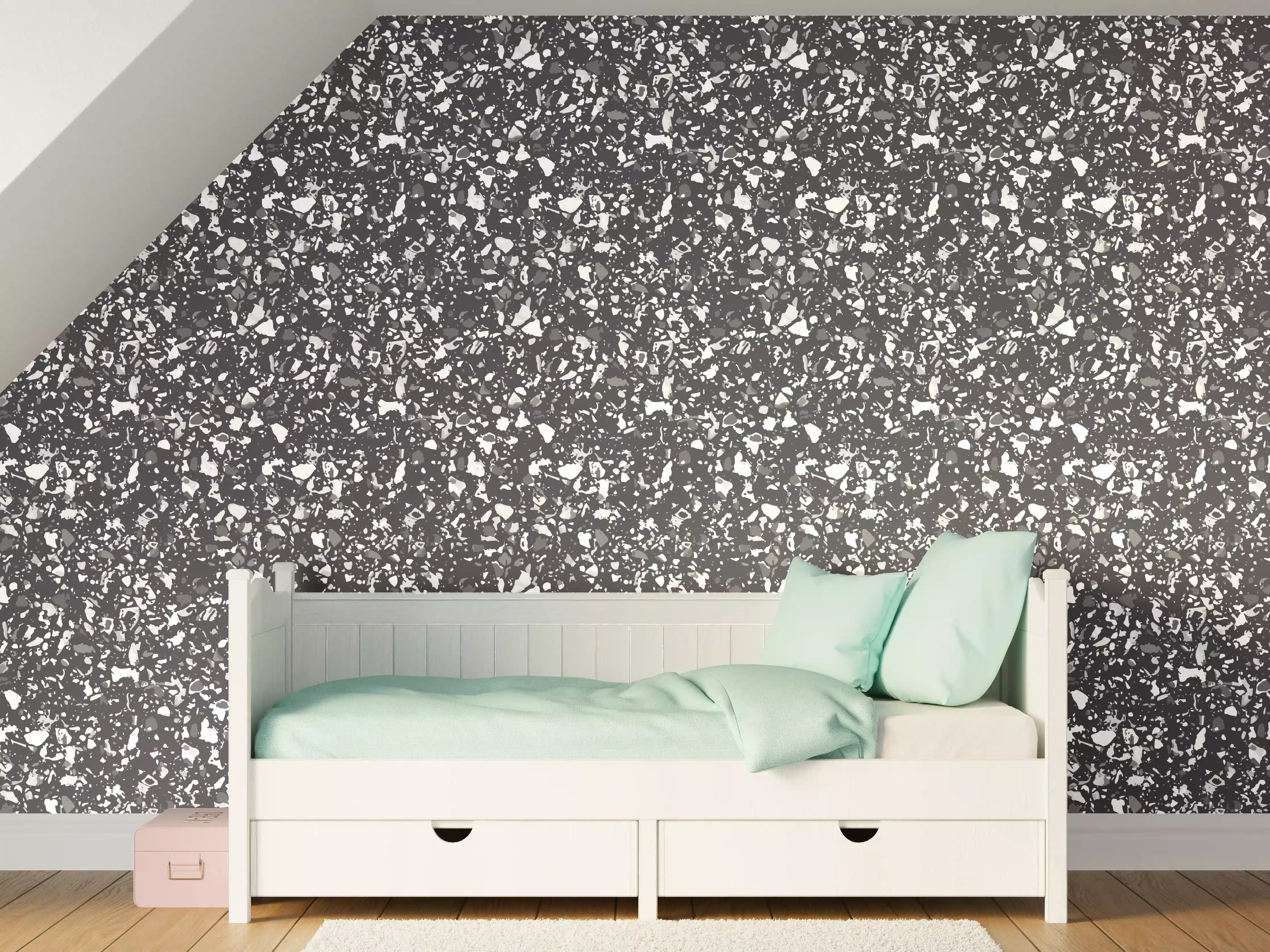 Kinderzimmer Wandgestaltung - Rustikaler Antrazit-Terrazzo-Look