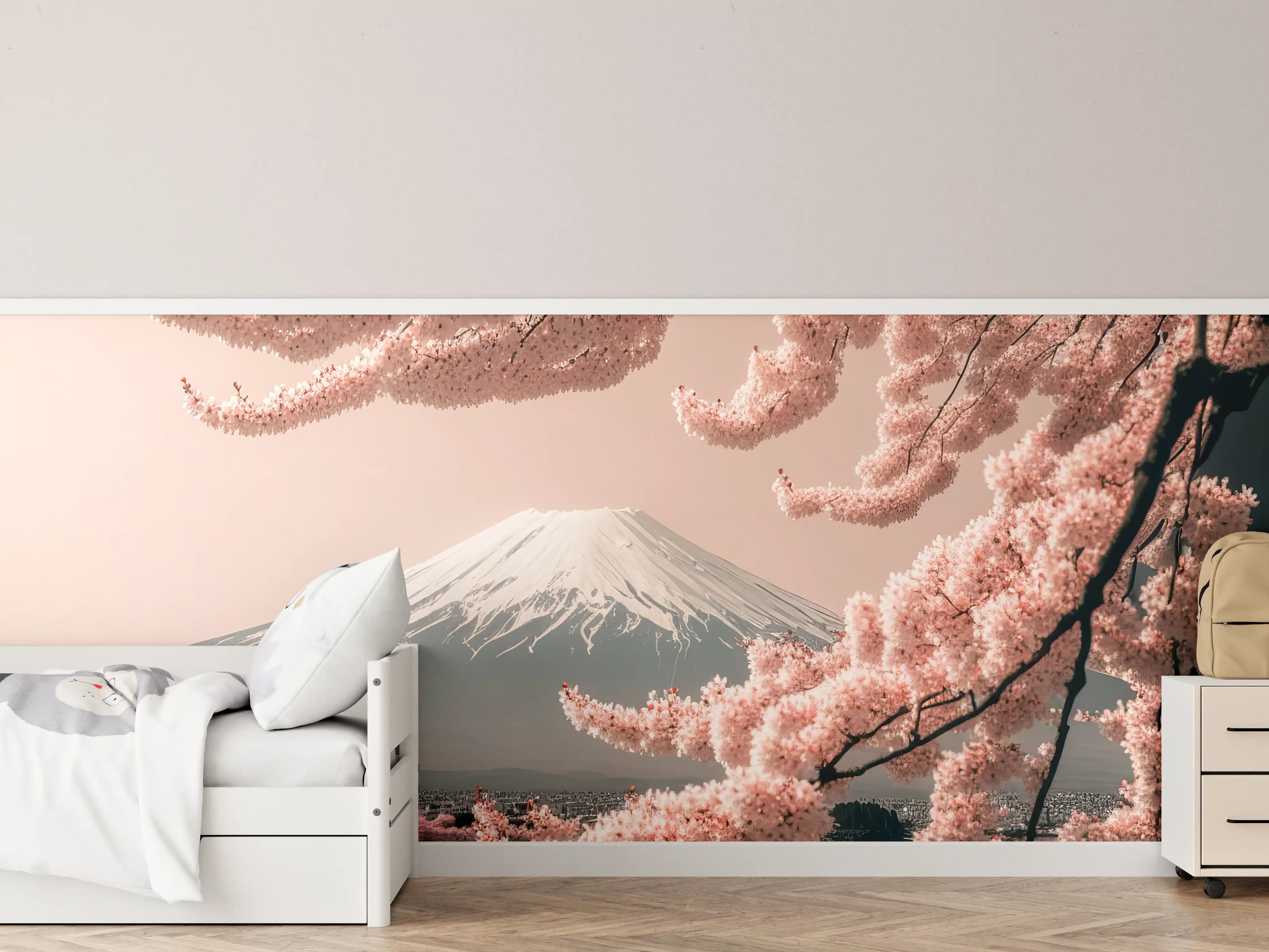 Kinderzimmer Wandgestaltung - Sakura Baum mit Fuji Berg im Hintergrund