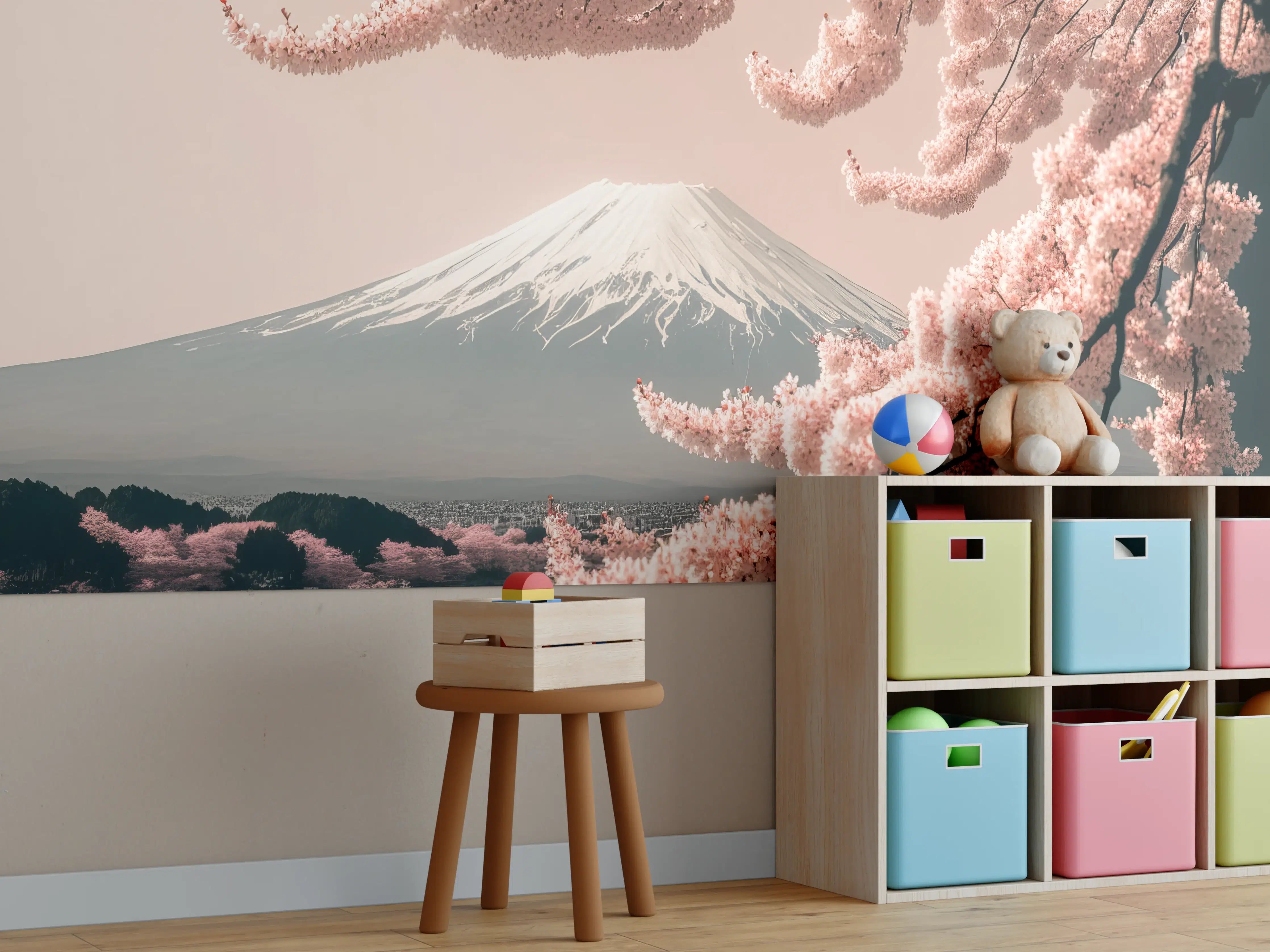 Kinderzimmer Wandgestaltung - Sakura Baum mit Fuji Berg im Hintergrund