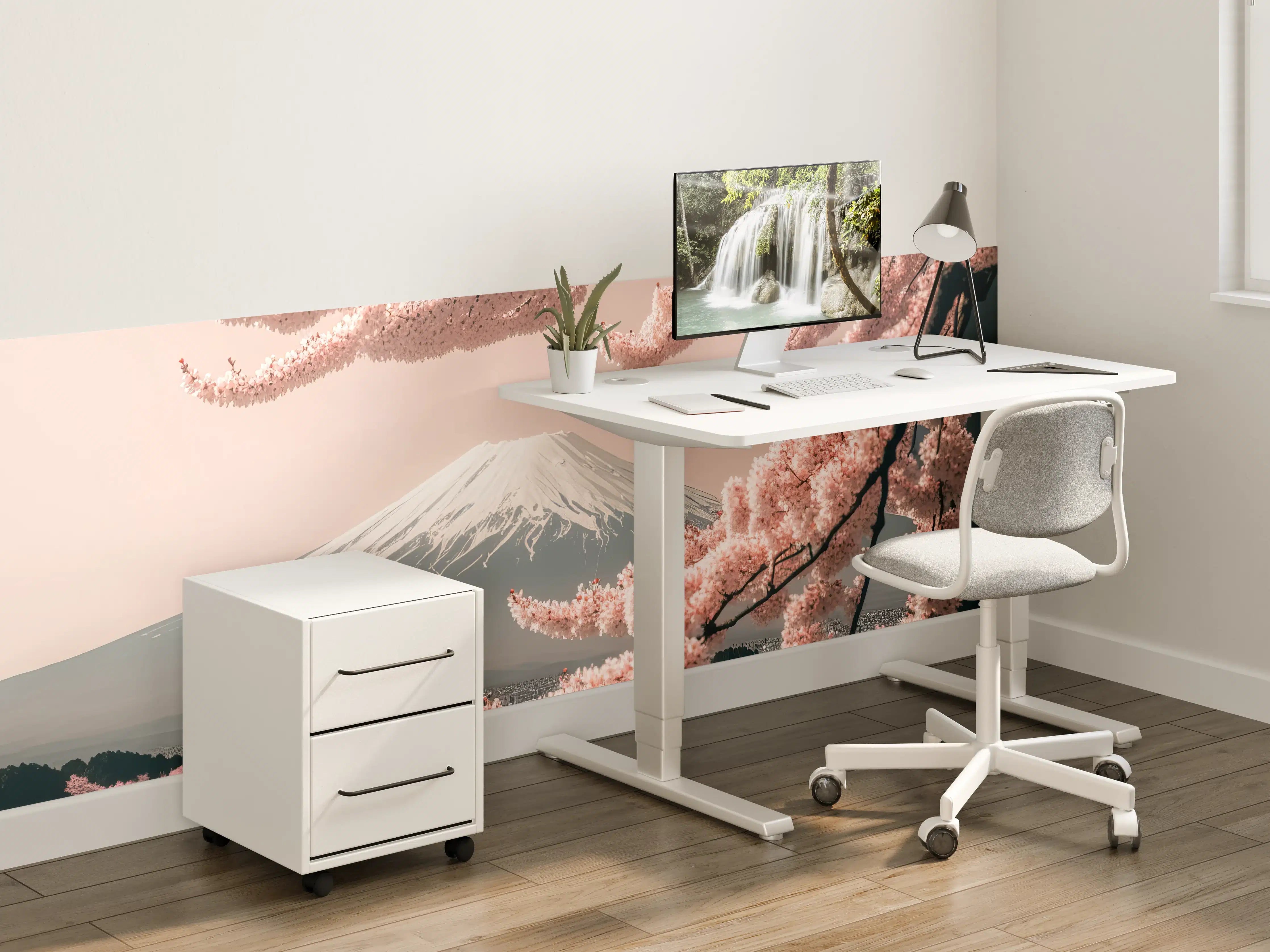Kinderzimmer Wandgestaltung - Sakura Baum mit Fuji Berg im Hintergrund