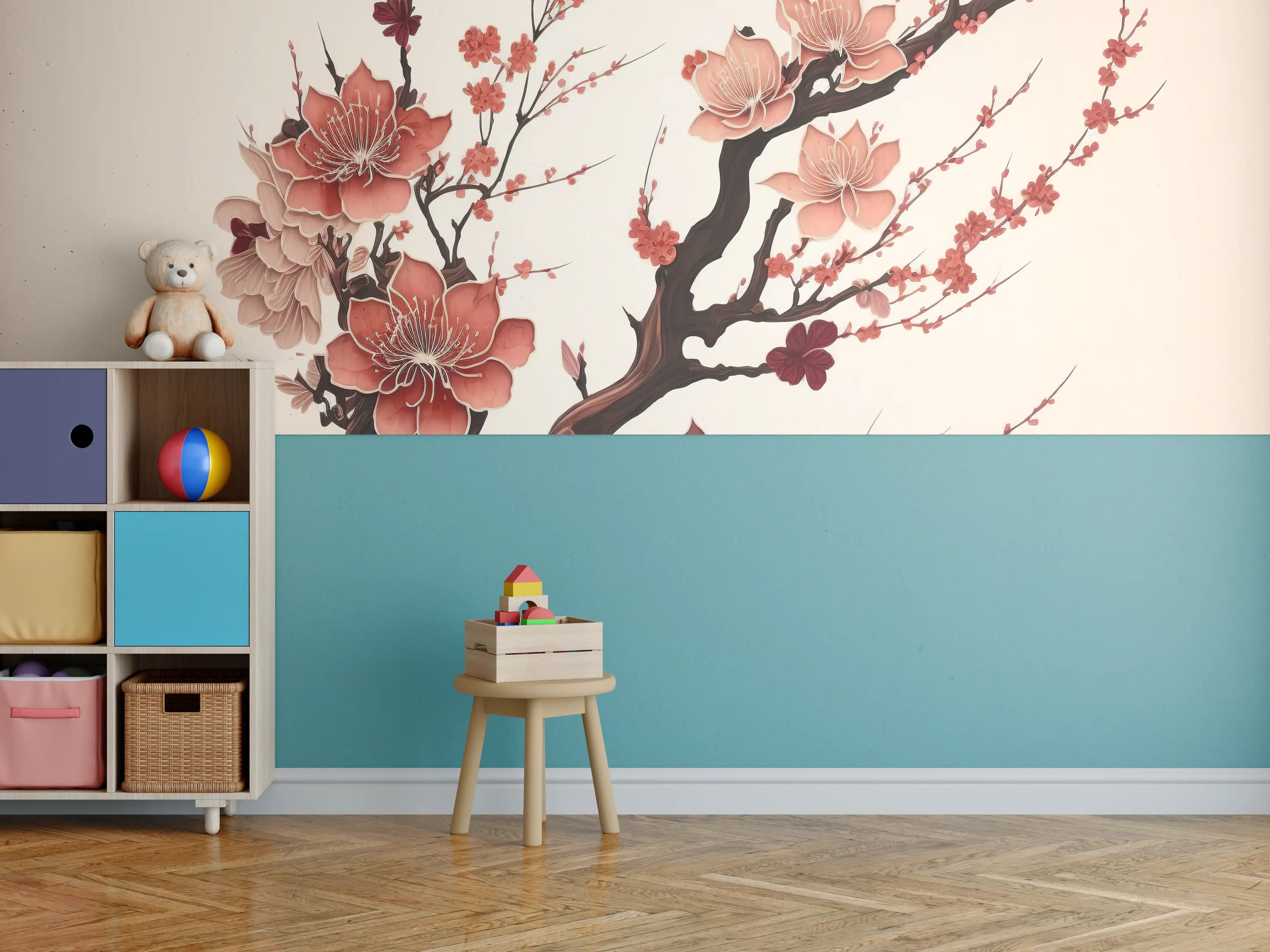 Kinderzimmer Wandgestaltung - Sakura Kirschblüte Aquarell