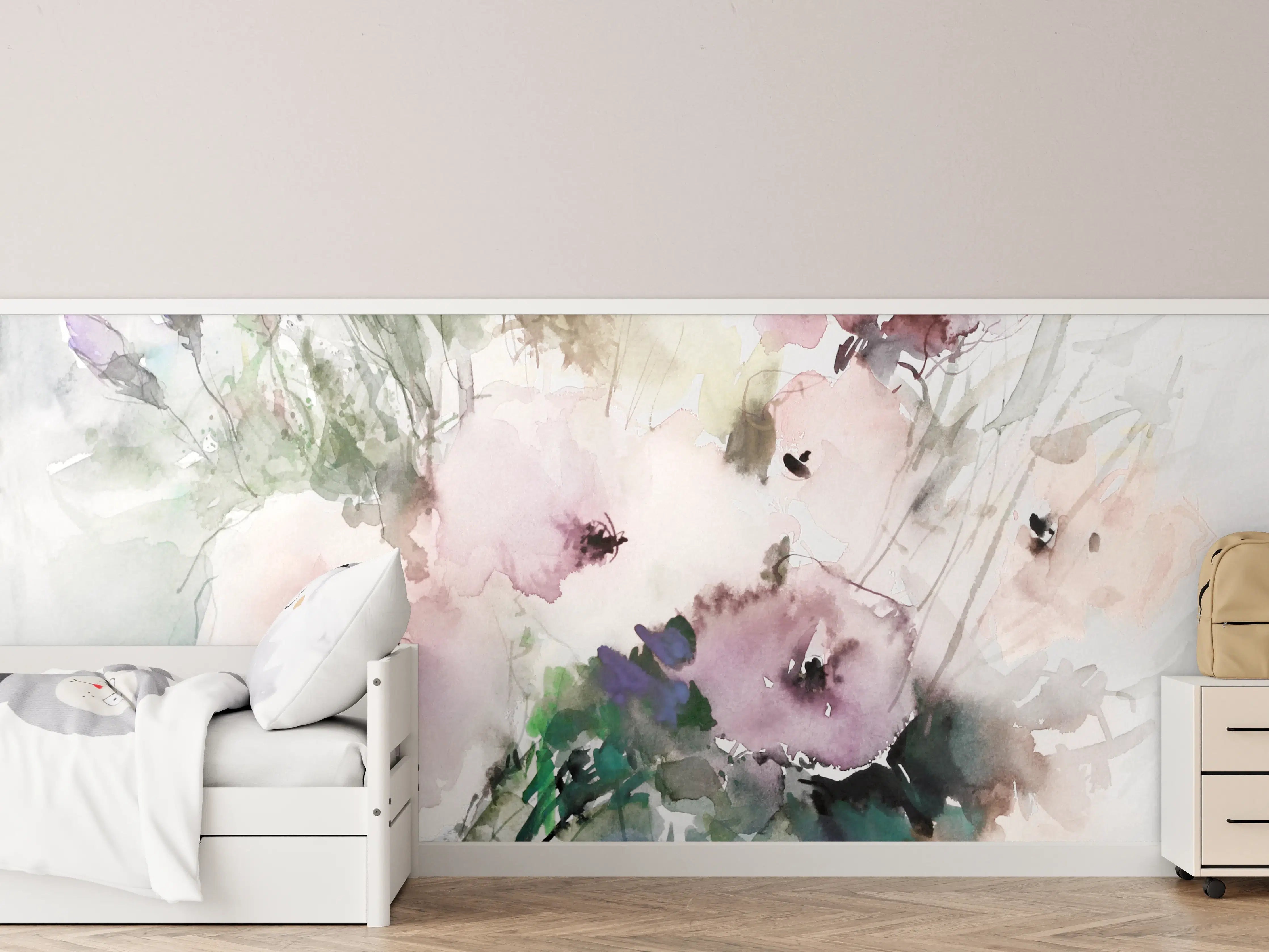 Kinderzimmer Wandgestaltung - Sanfte Aquarell-Blumen in Pastellfarben