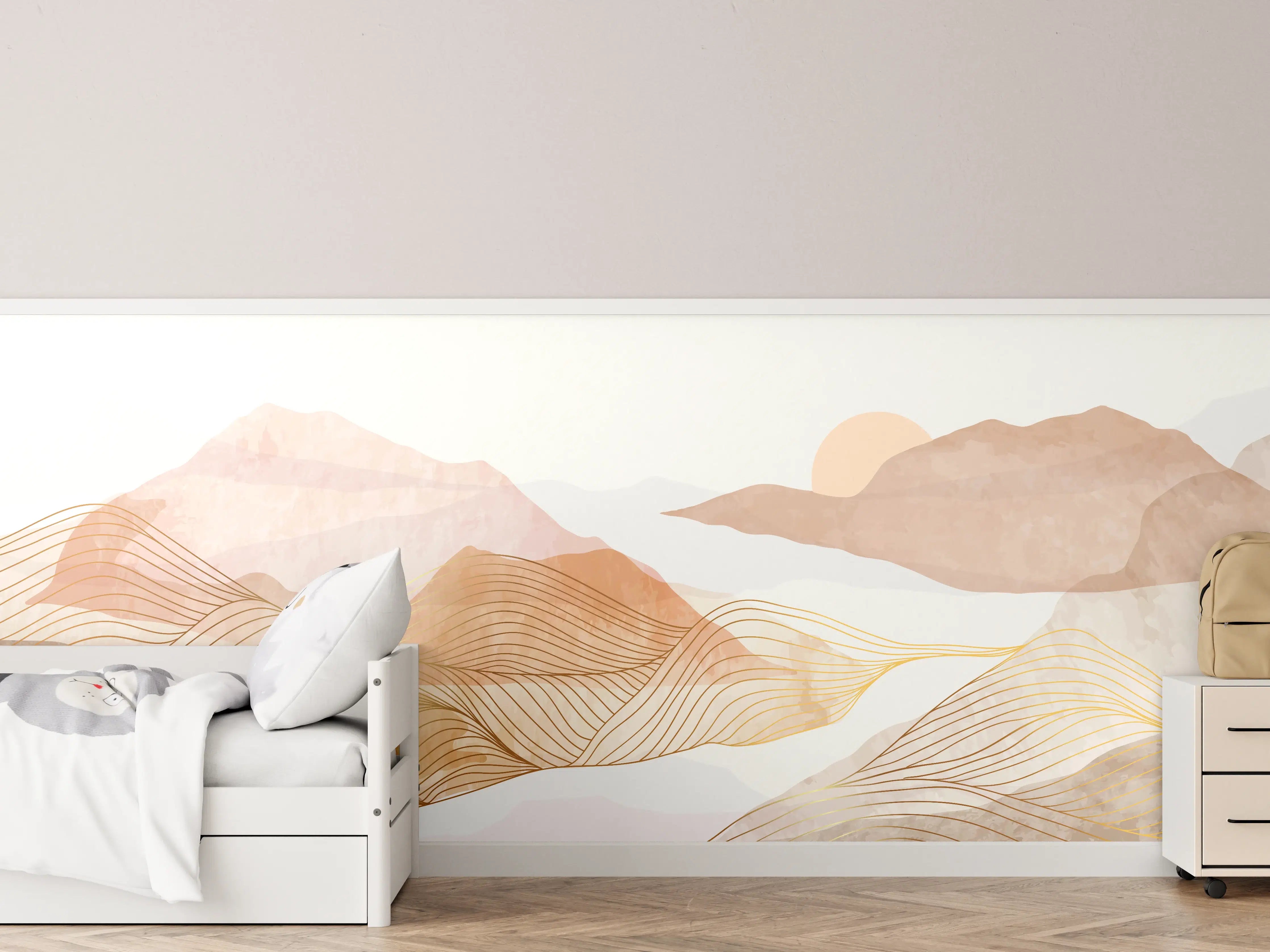 Kinderzimmer Wandgestaltung - Sanfte Bergkulisse in zarten Grautönen