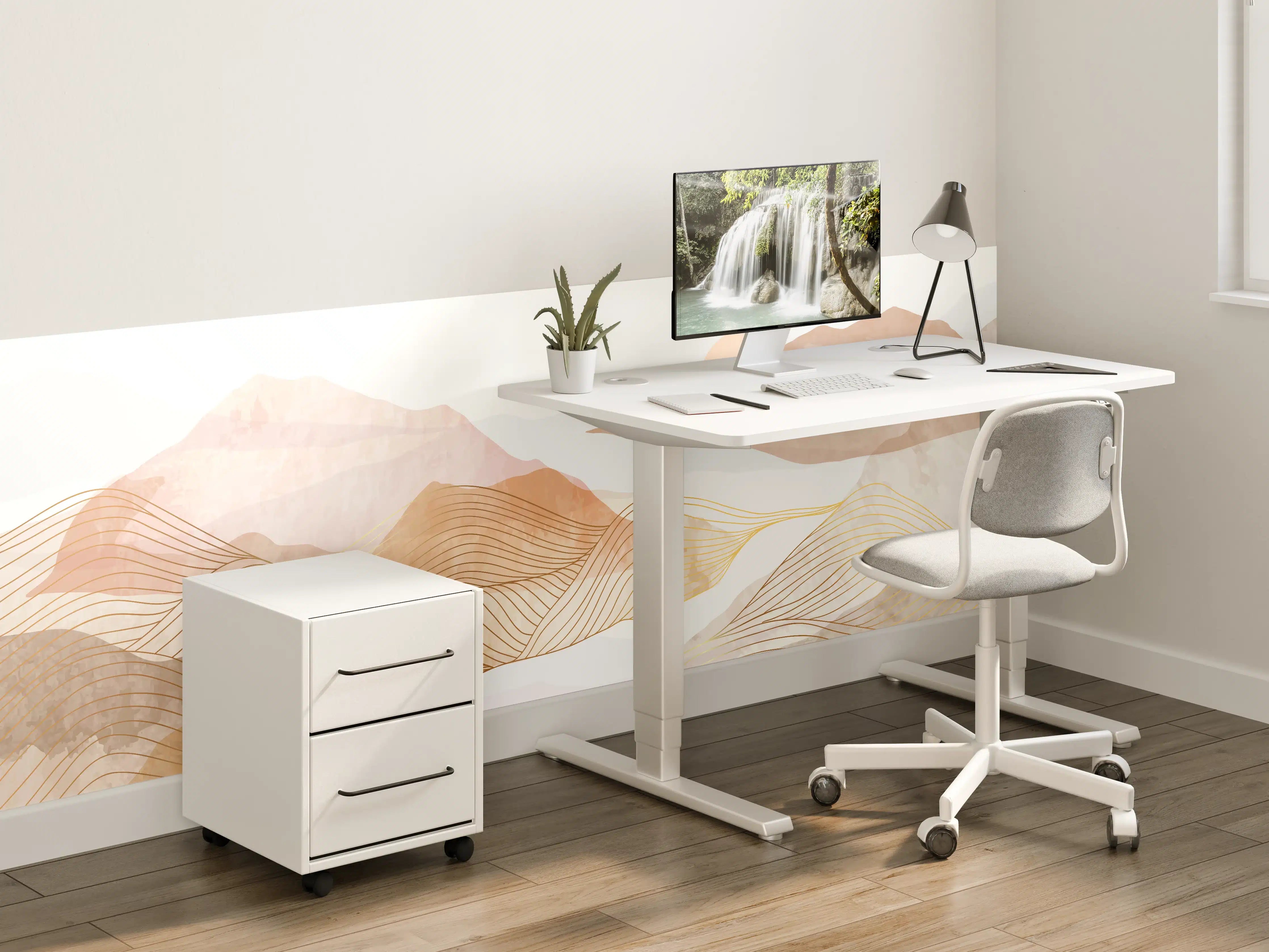 Kinderzimmer Wandgestaltung - Sanfte Bergkulisse in zarten Grautönen