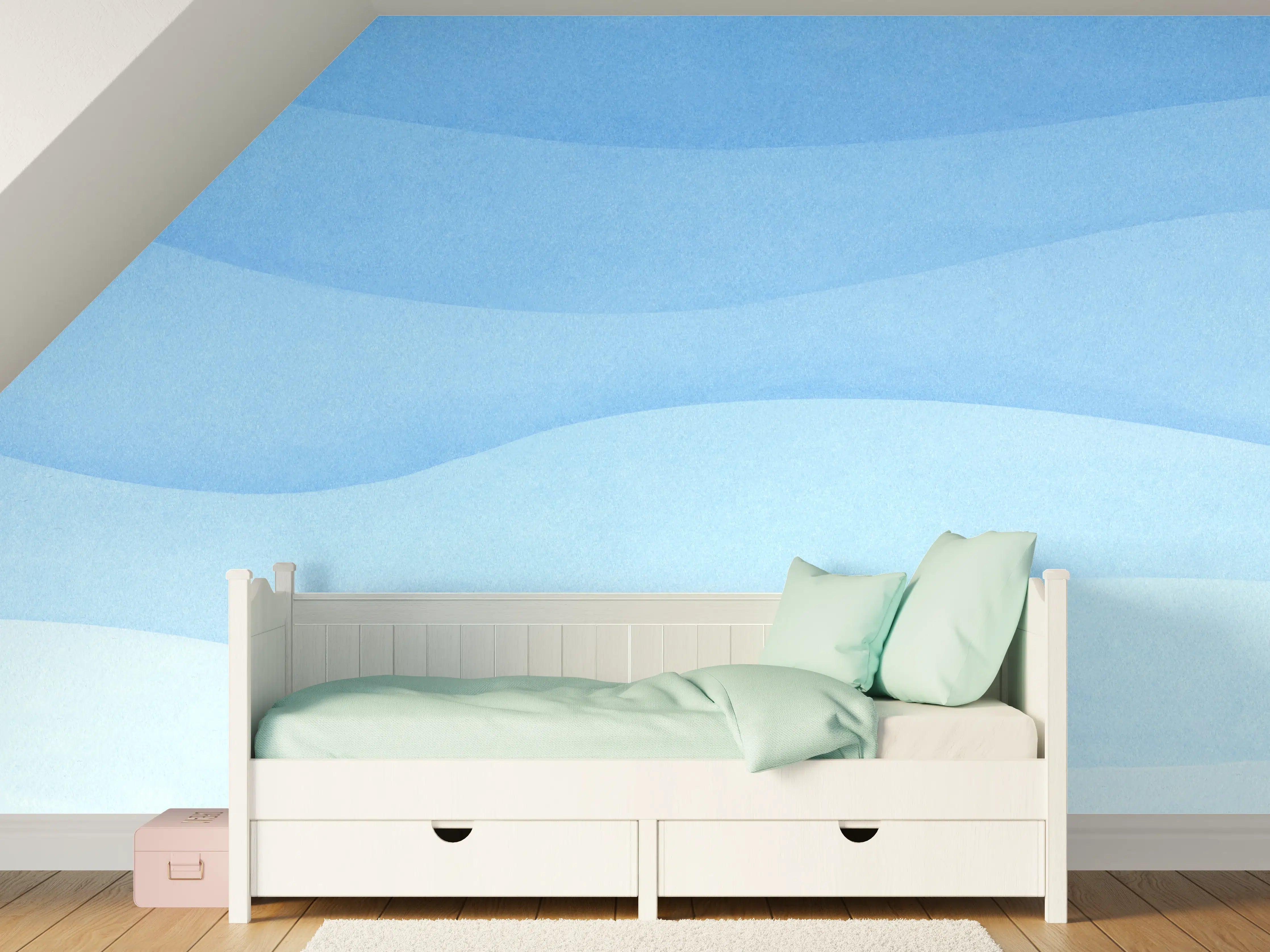Kinderzimmer Wandgestaltung - Sanfte Blau-Gradienten-Wellen