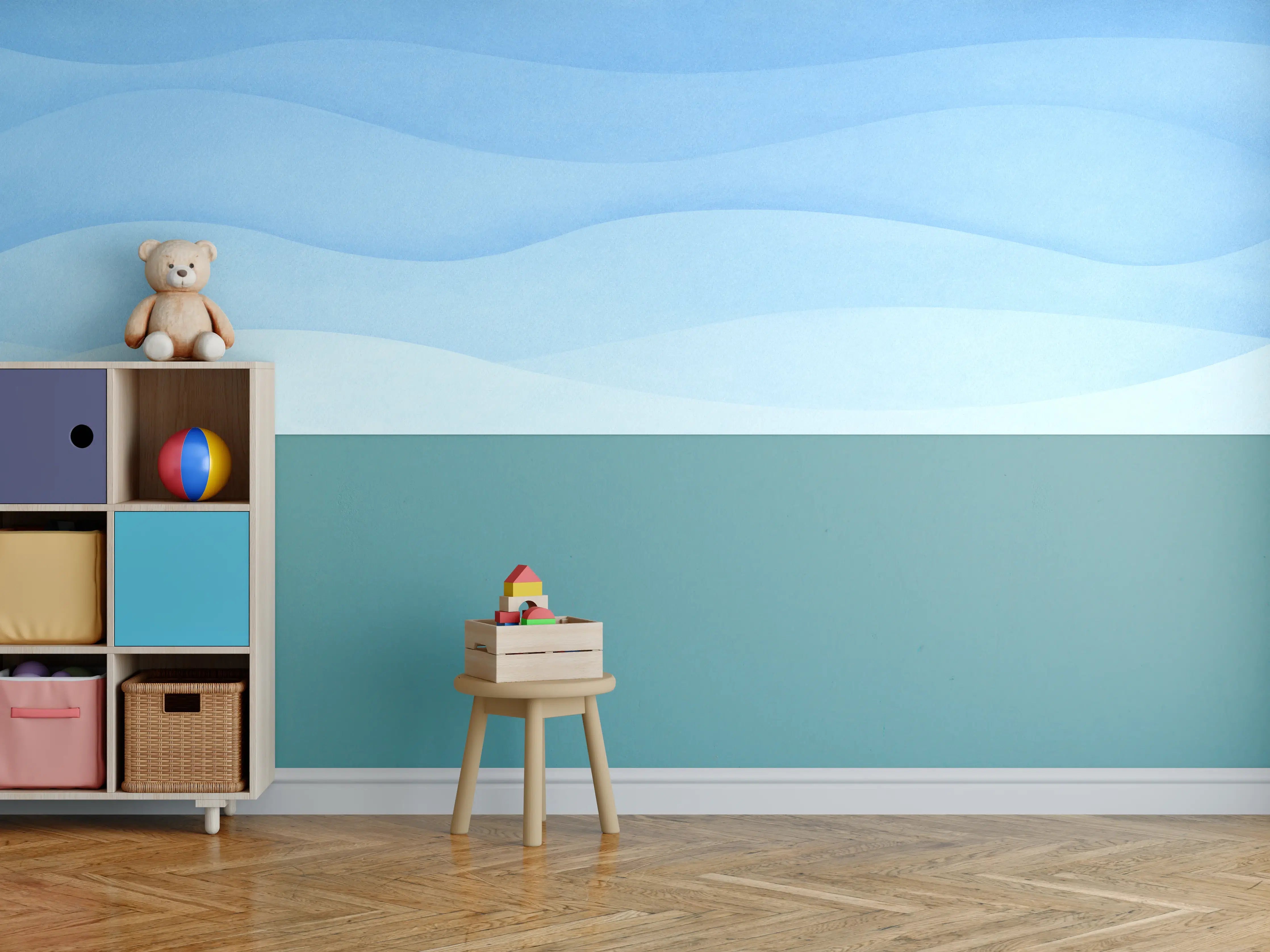 Kinderzimmer Wandgestaltung - Sanfte Blau-Gradienten-Wellen