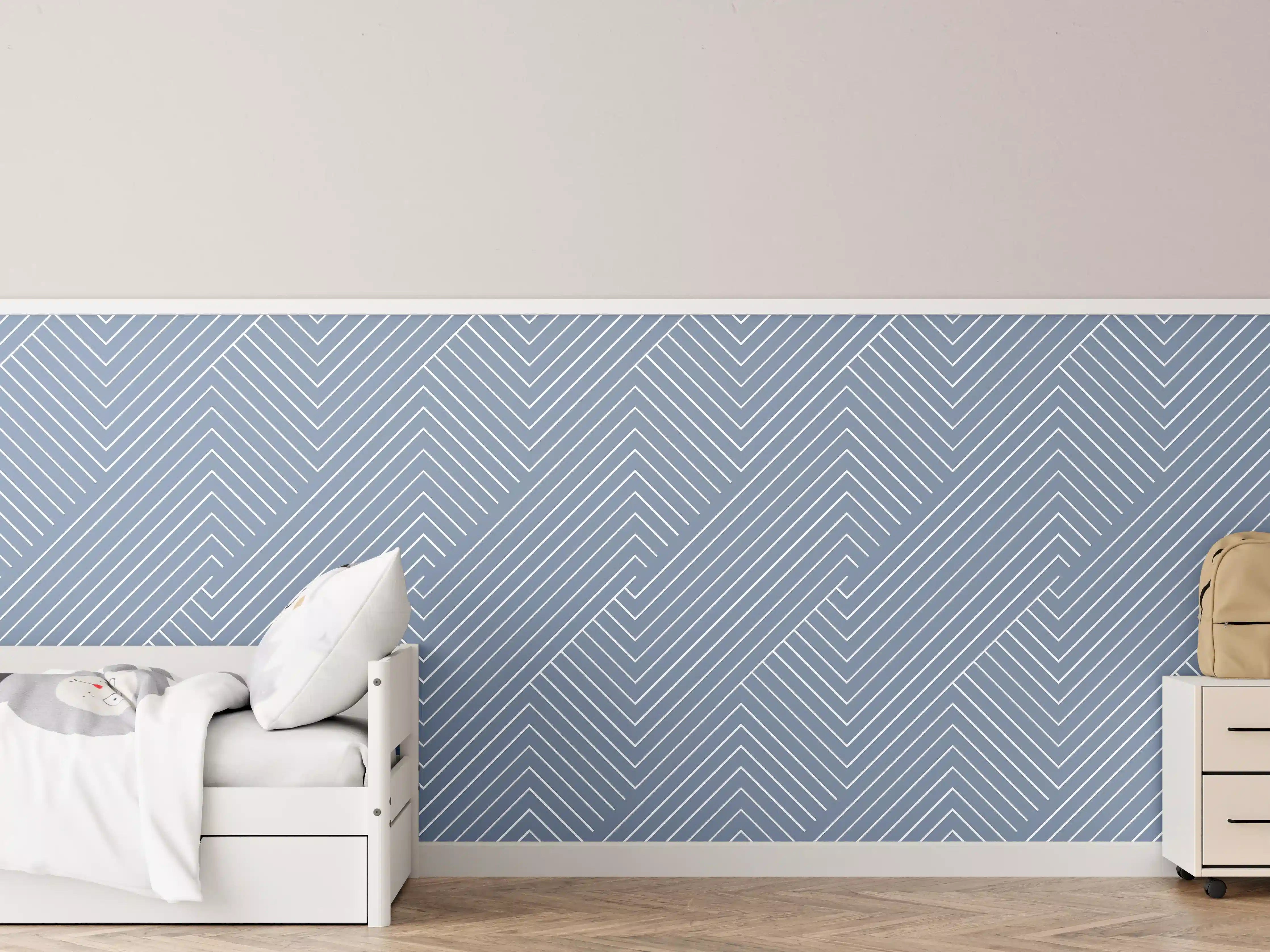 Kinderzimmer Wandgestaltung - Sanfte Blautöne, geometrische Muster