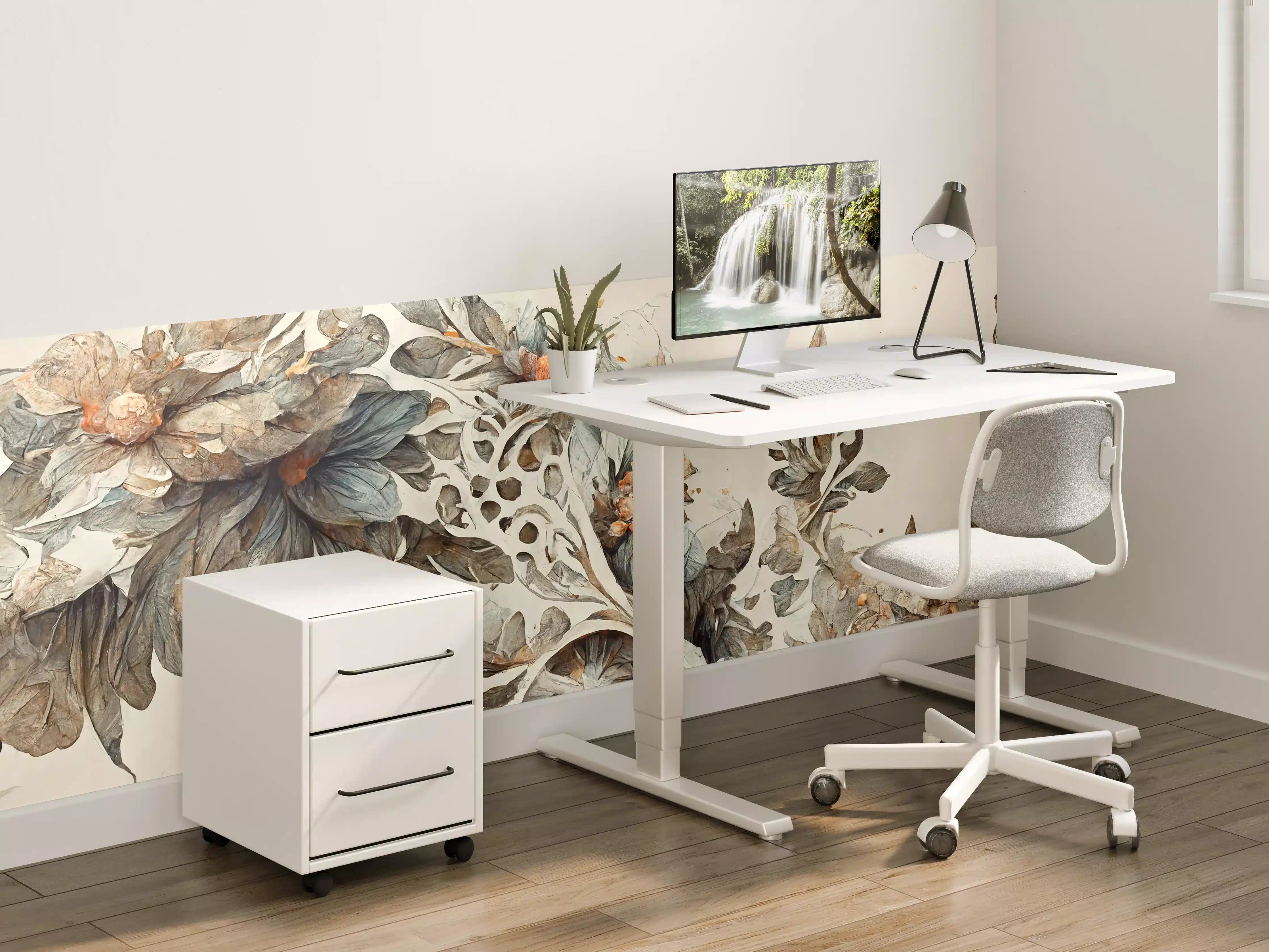 Kinderzimmer Wandgestaltung - Sanfte Blumen- und Blatt-Illustration in neutralen Tönen