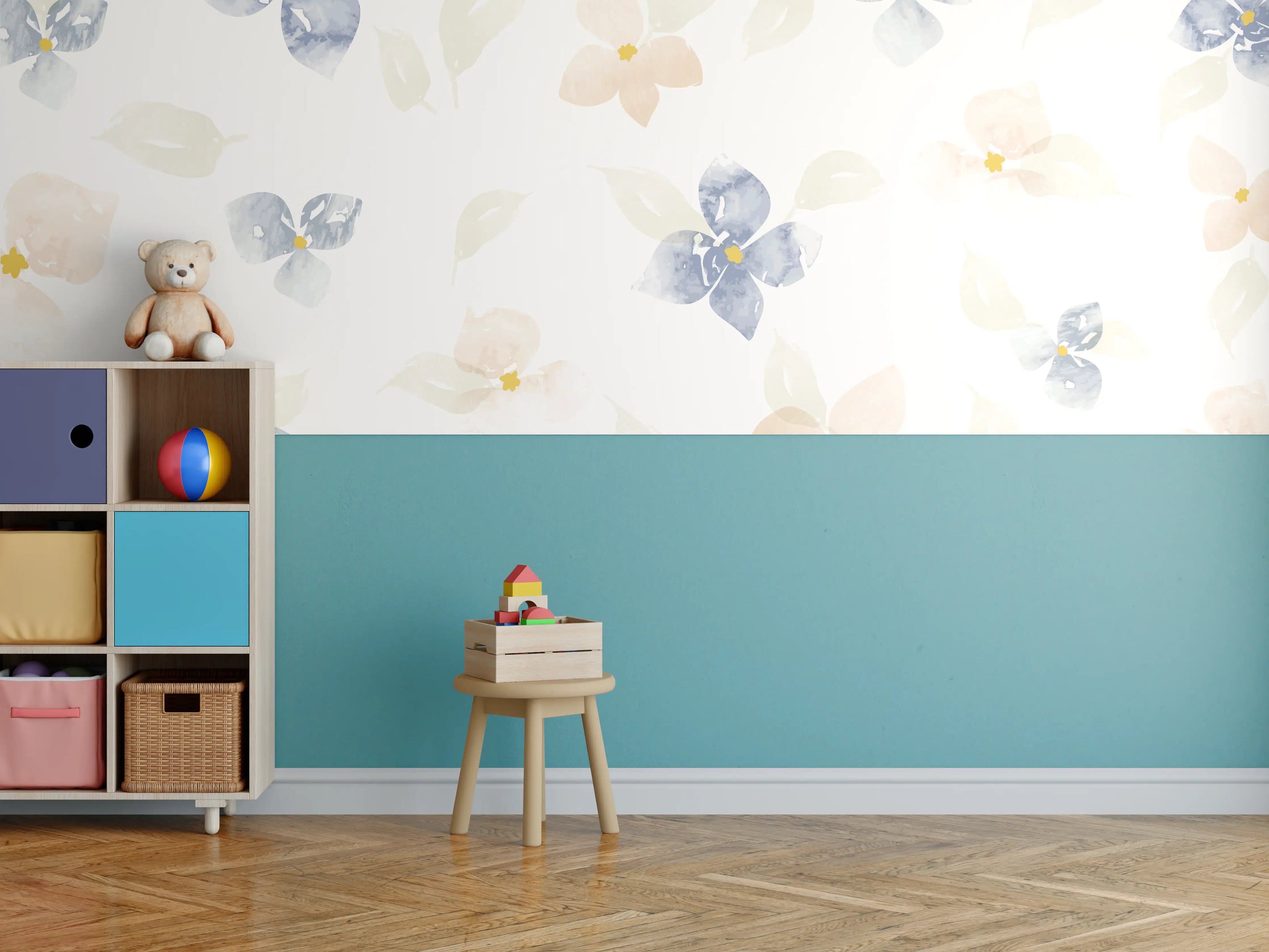 Kinderzimmer Wandgestaltung - Sanfte Blumen- und Schmetterlingsmuster