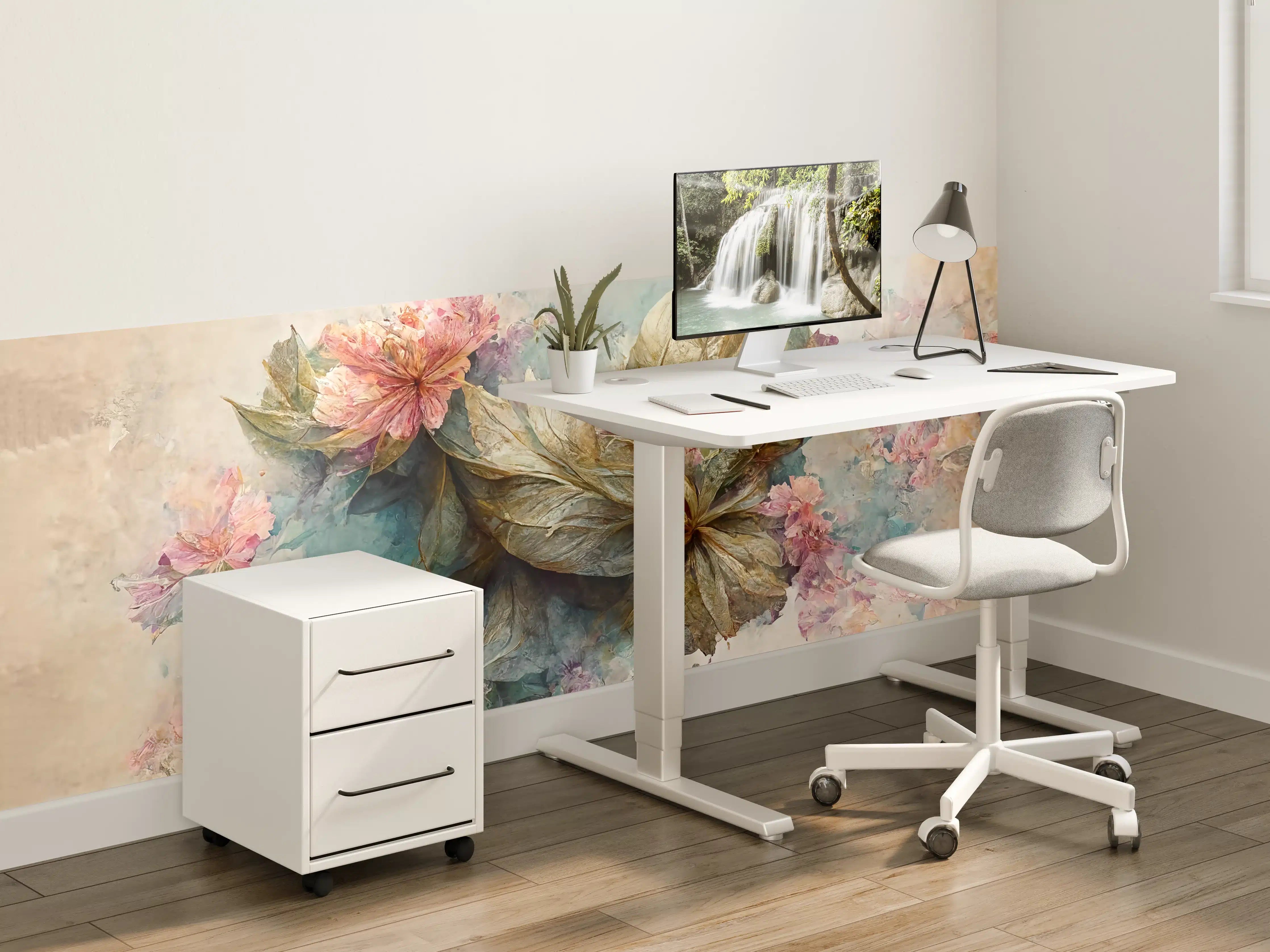 Kinderzimmer Wandgestaltung - Sanfte Blumen und Blätter im Wasserfarbenstil