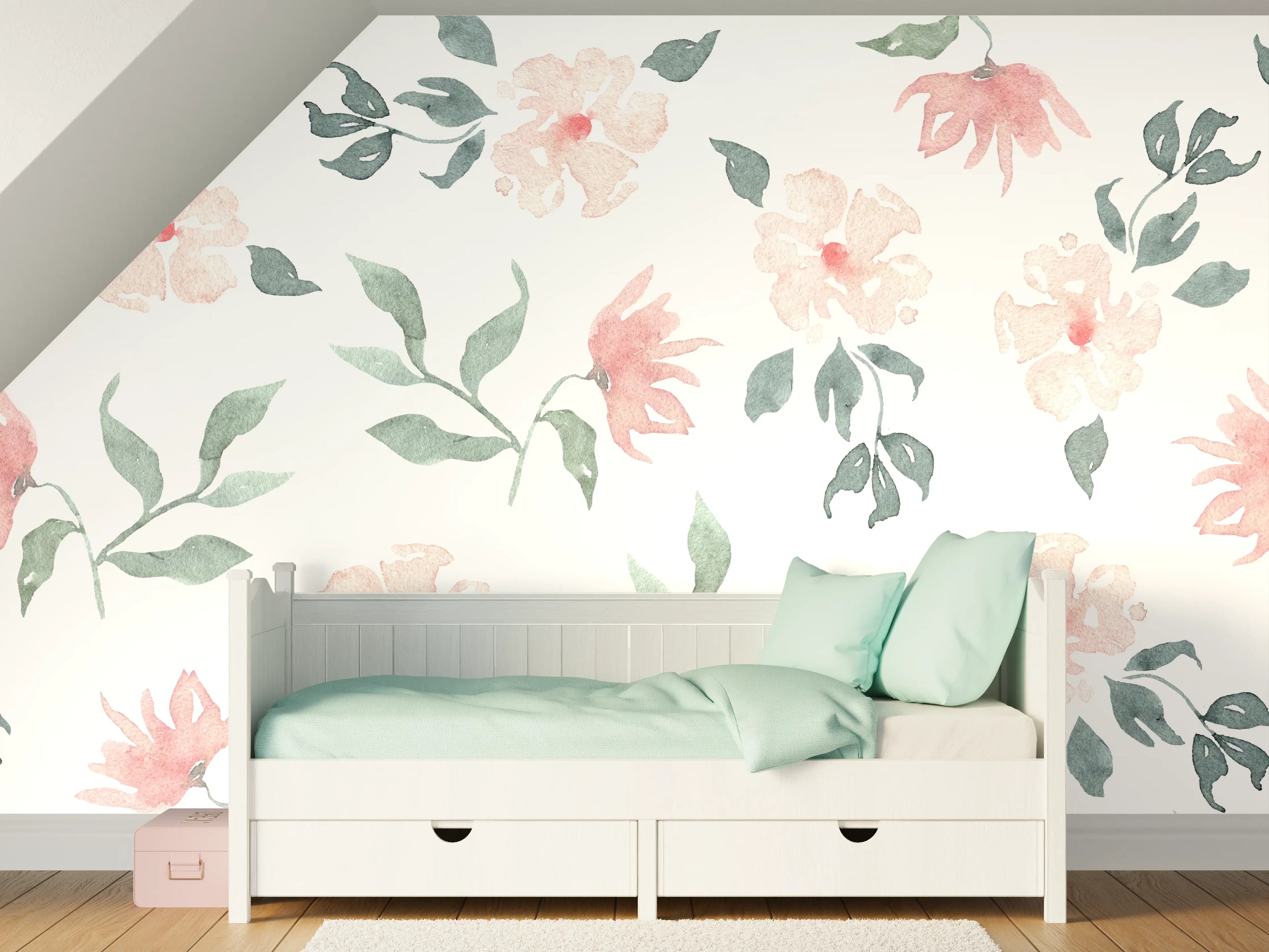 Kinderzimmer Wandgestaltung - Sanfte Blumenmuster mit Pastellfarben