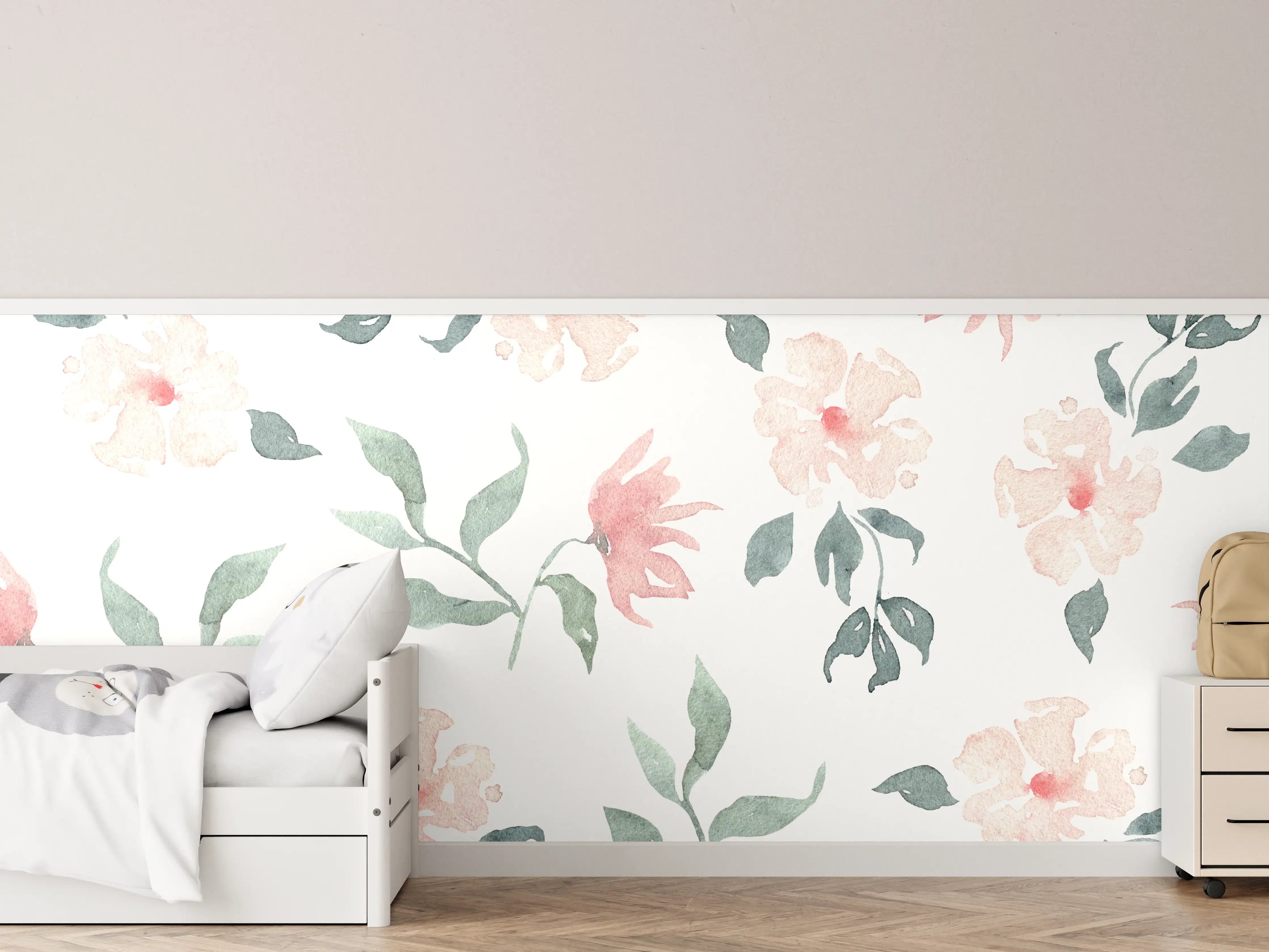 Kinderzimmer Wandgestaltung - Sanfte Blumenmuster mit Pastellfarben