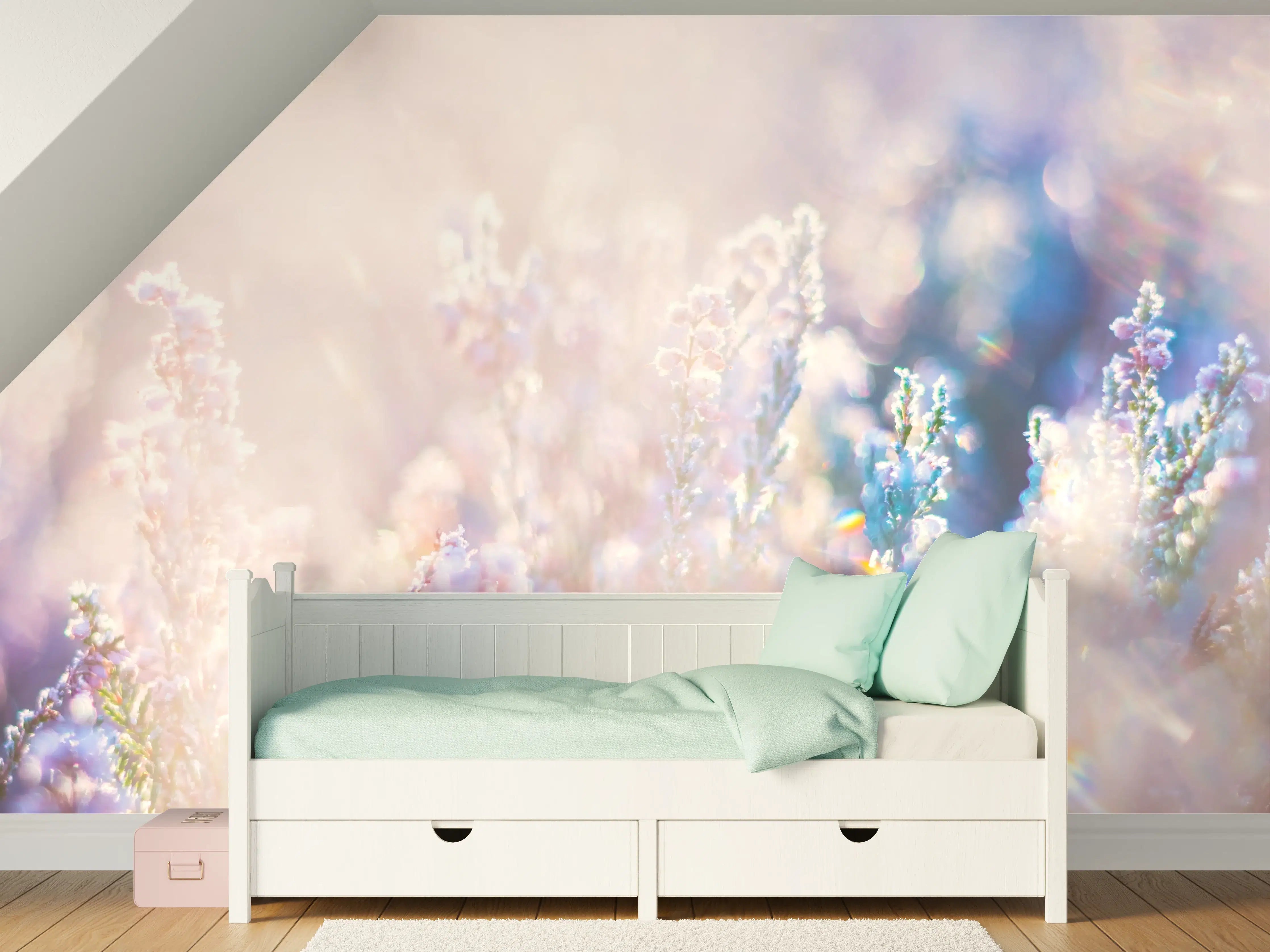 Kinderzimmer Wandgestaltung - Sanfte Blumenwiese in Pastellfarben