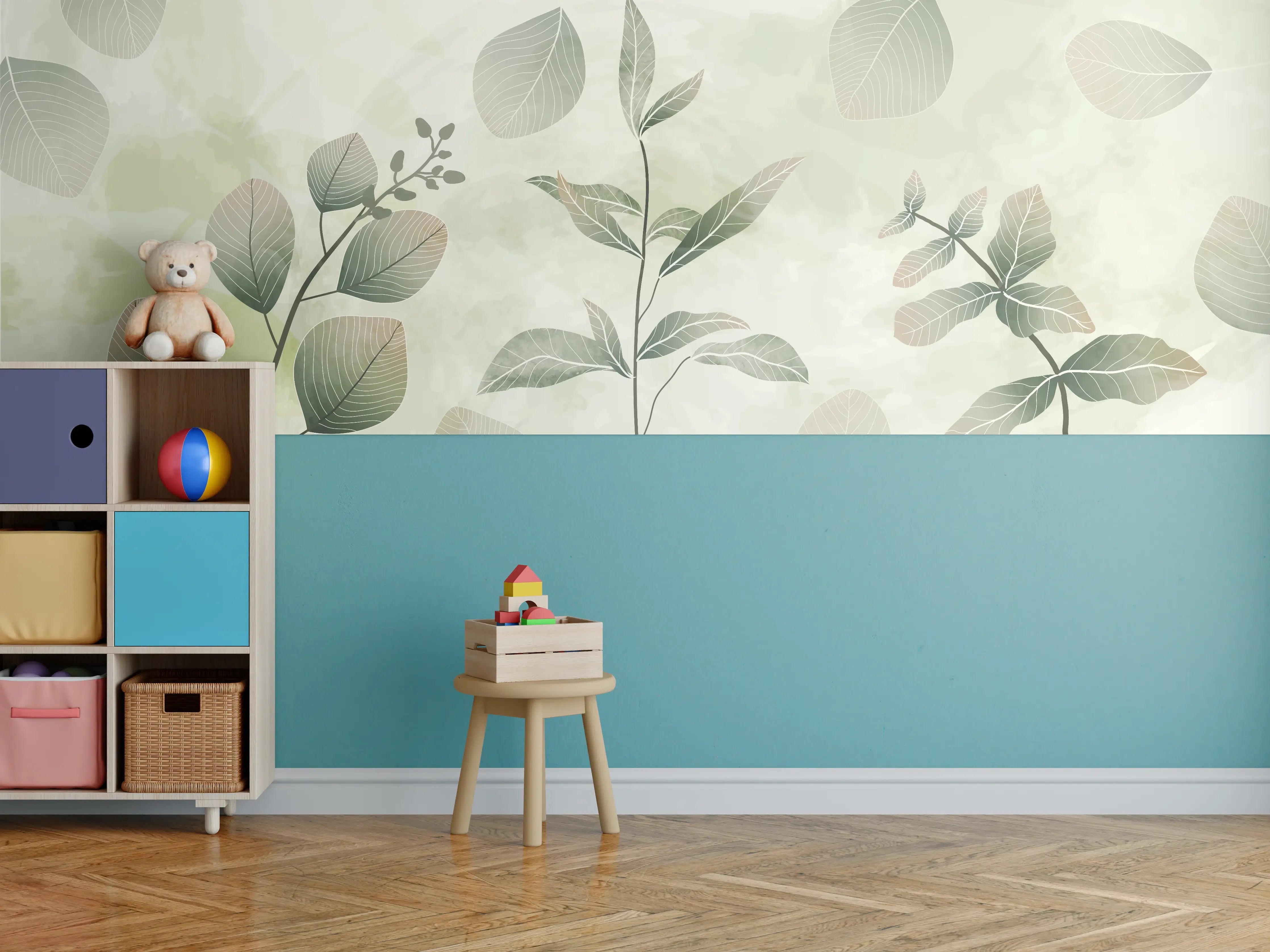 Kinderzimmer Wandgestaltung - Sanfte Botanical-Inspiration in Beige und Grau