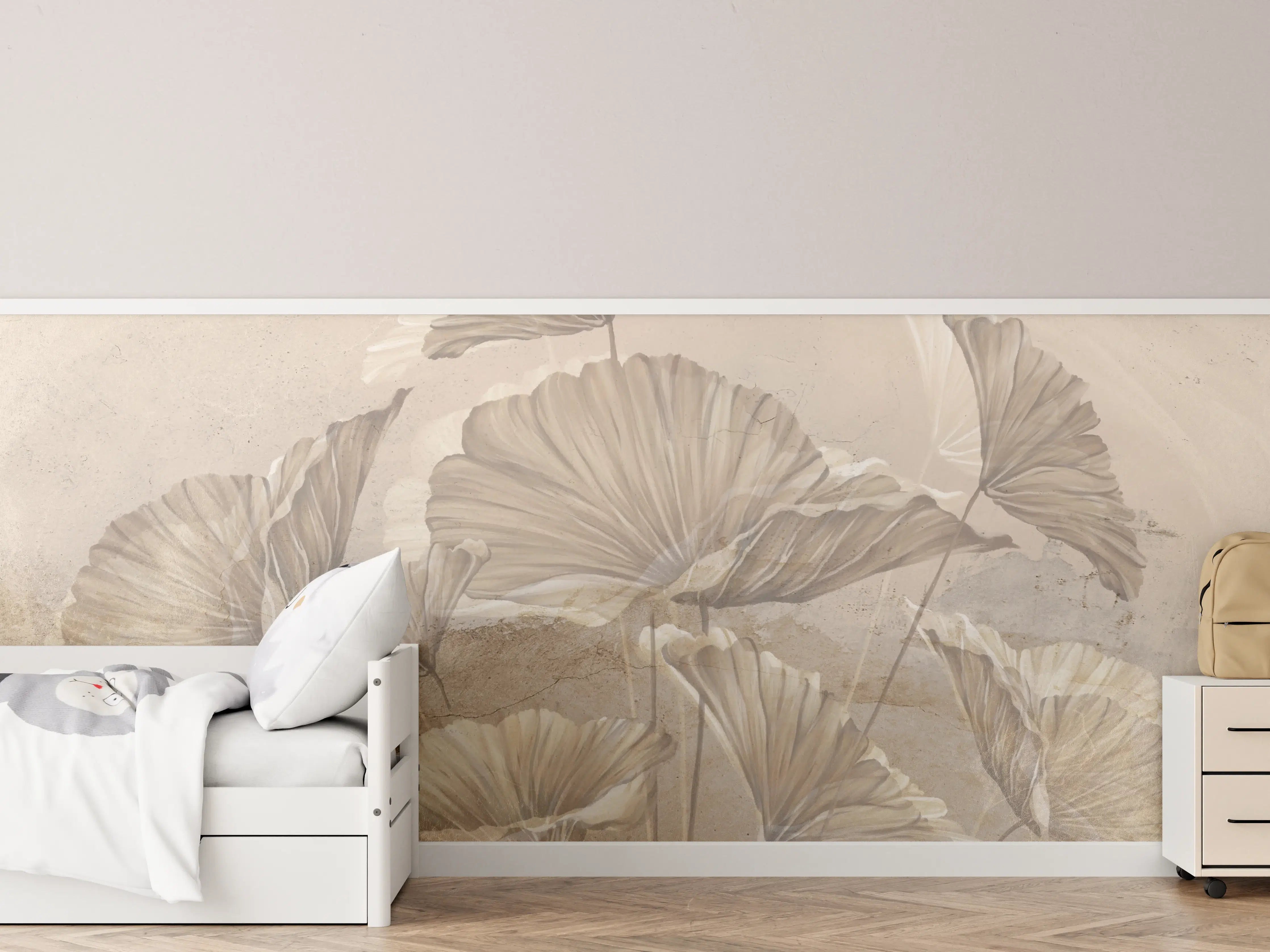 Kinderzimmer Wandgestaltung - Sanfte Ginkgo-Blätter in Beige