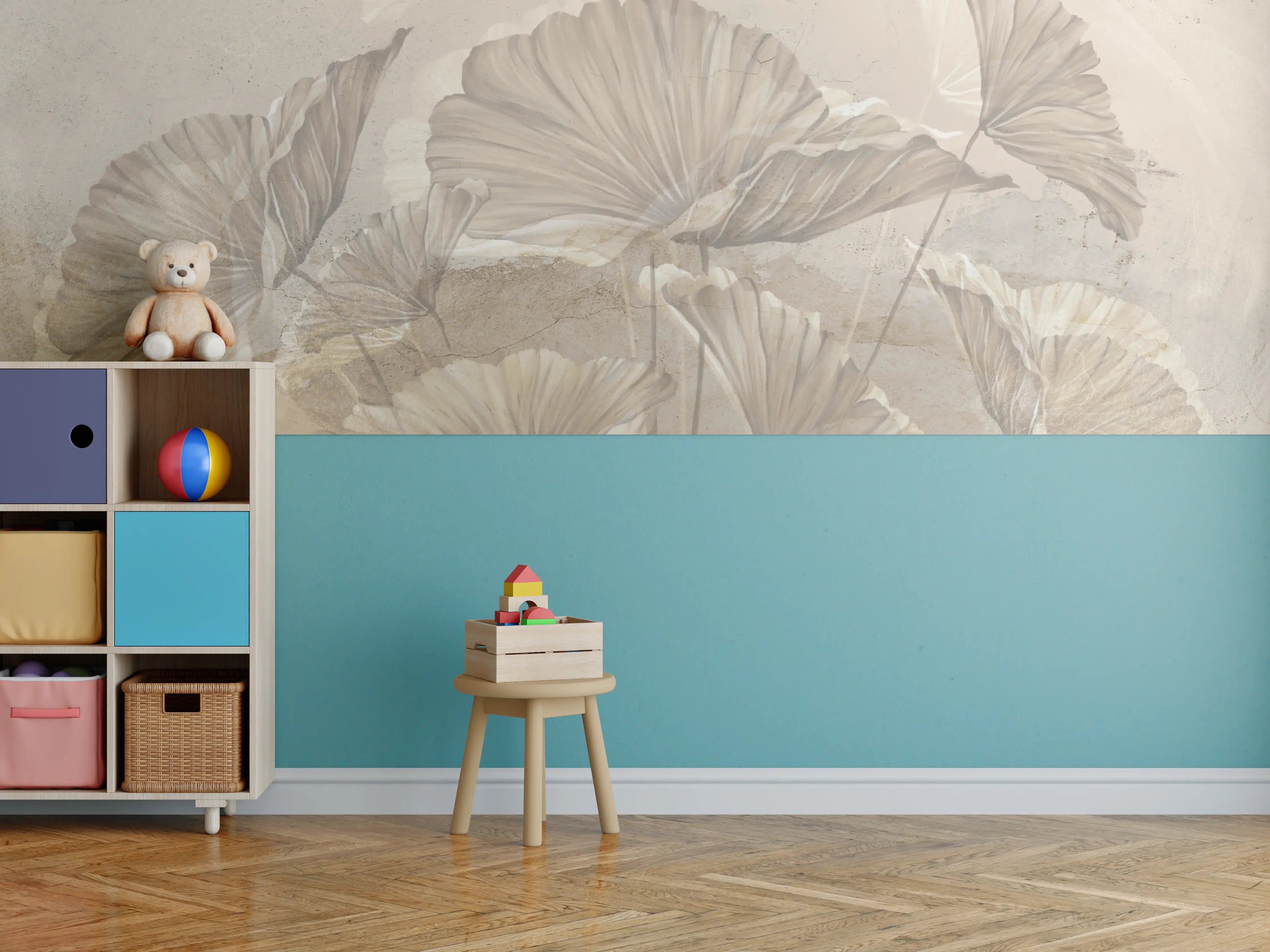 Kinderzimmer Wandgestaltung - Sanfte Ginkgo-Blätter in Beige