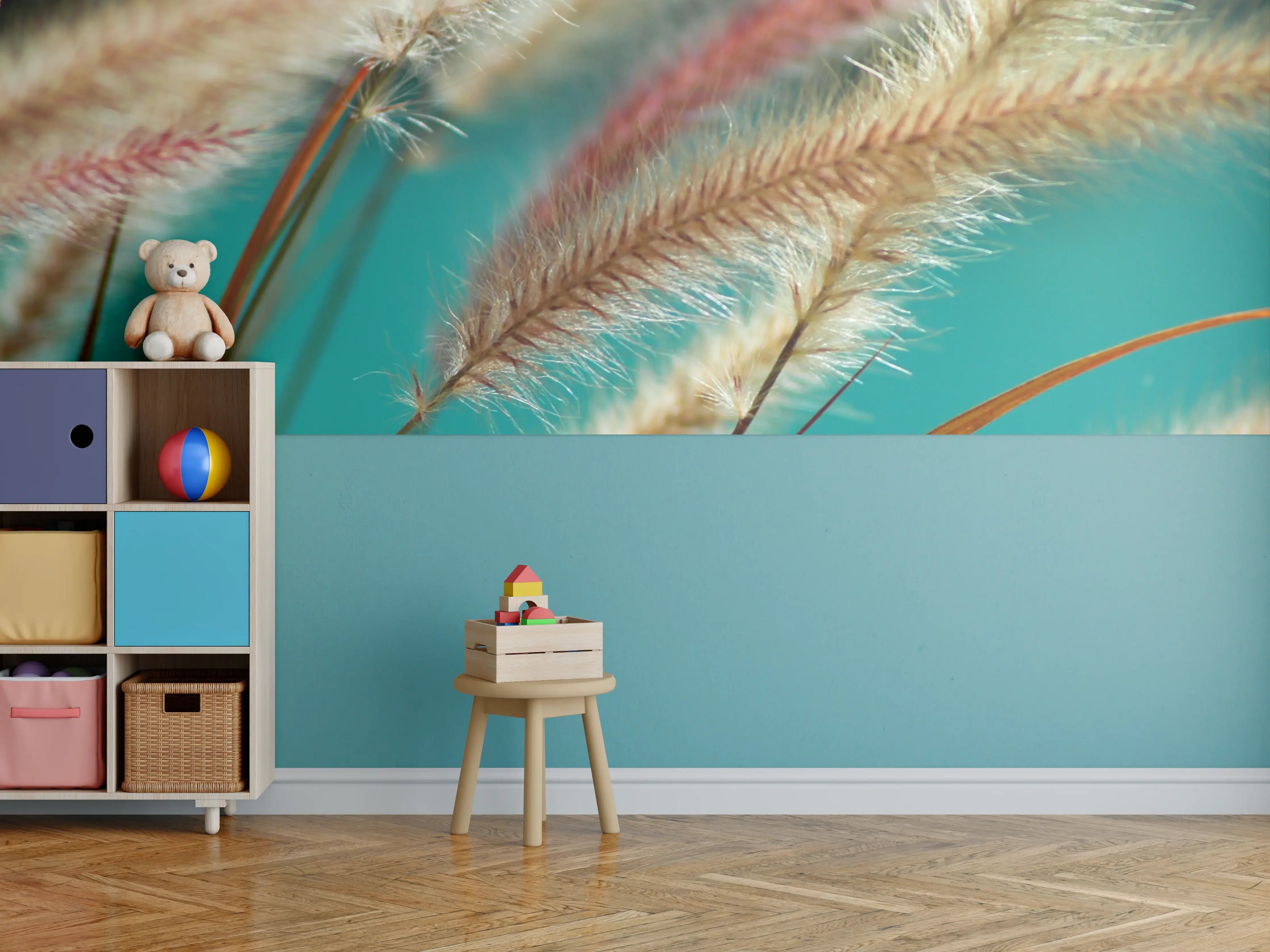 Kinderzimmer Wandgestaltung - Sanfte Grasähren vor blauem Himmel