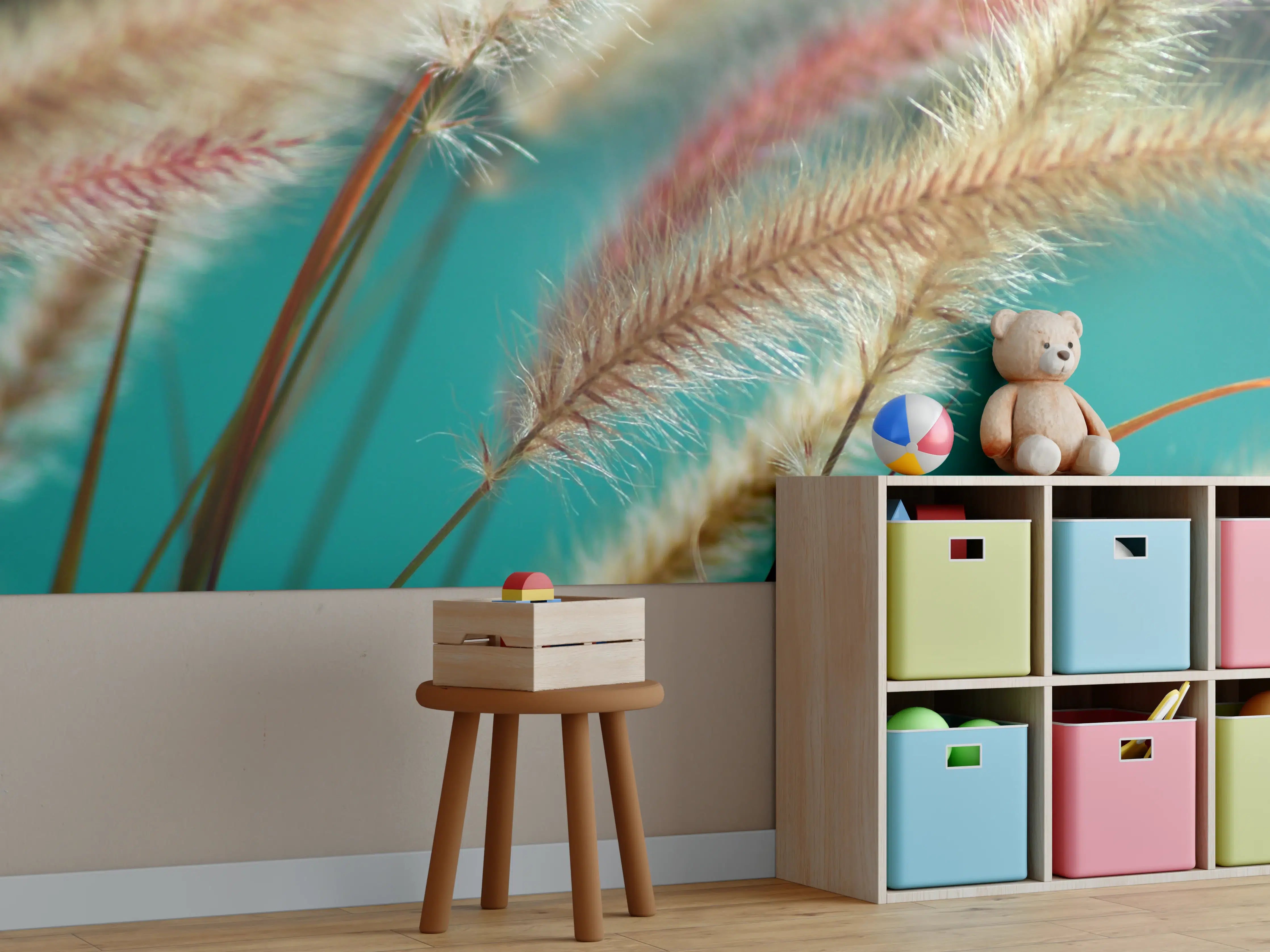 Kinderzimmer Wandgestaltung - Sanfte Grasähren vor blauem Himmel