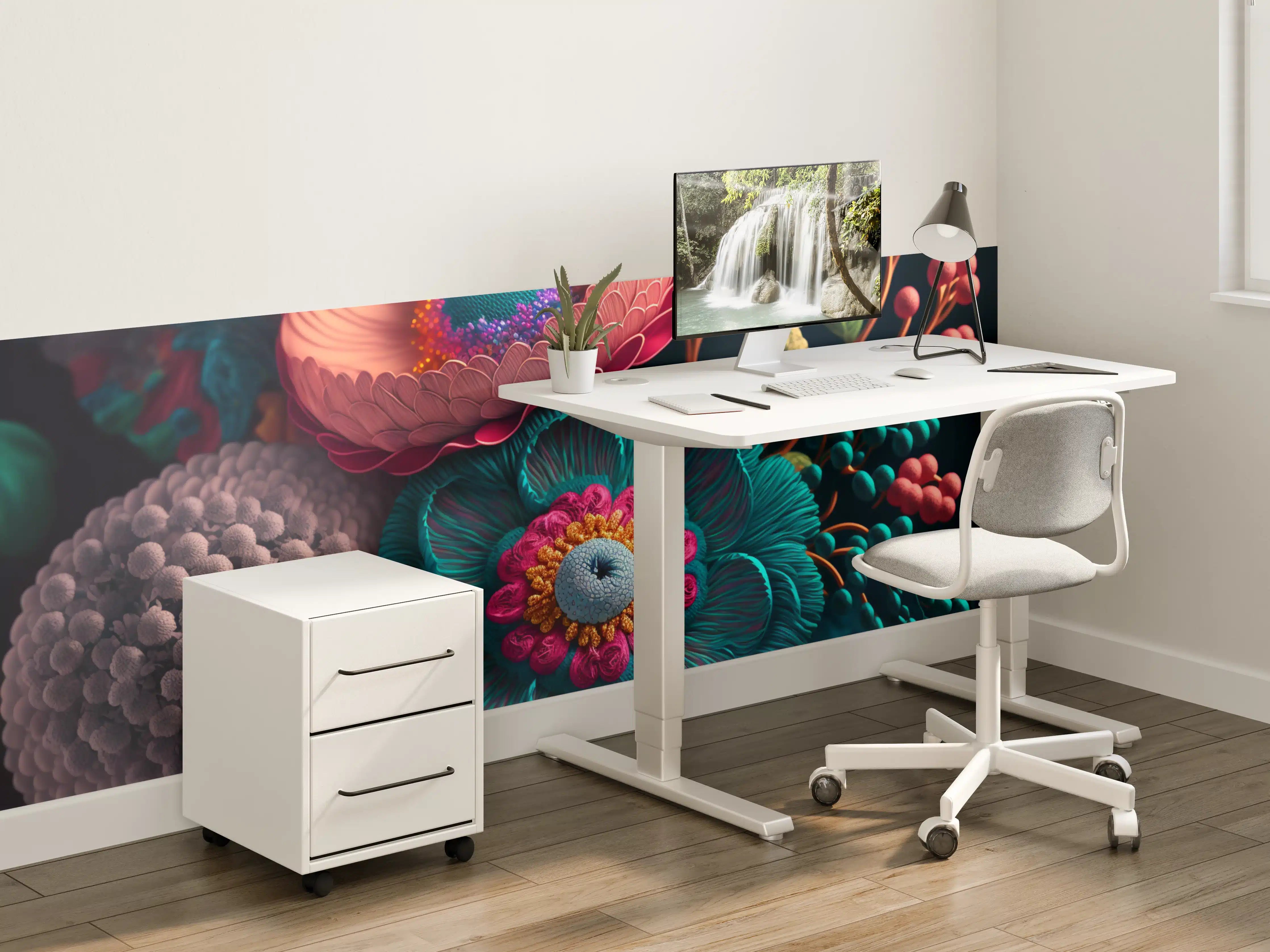 Kinderzimmer Wandgestaltung - Sanfte Grau-Blumen im Detail