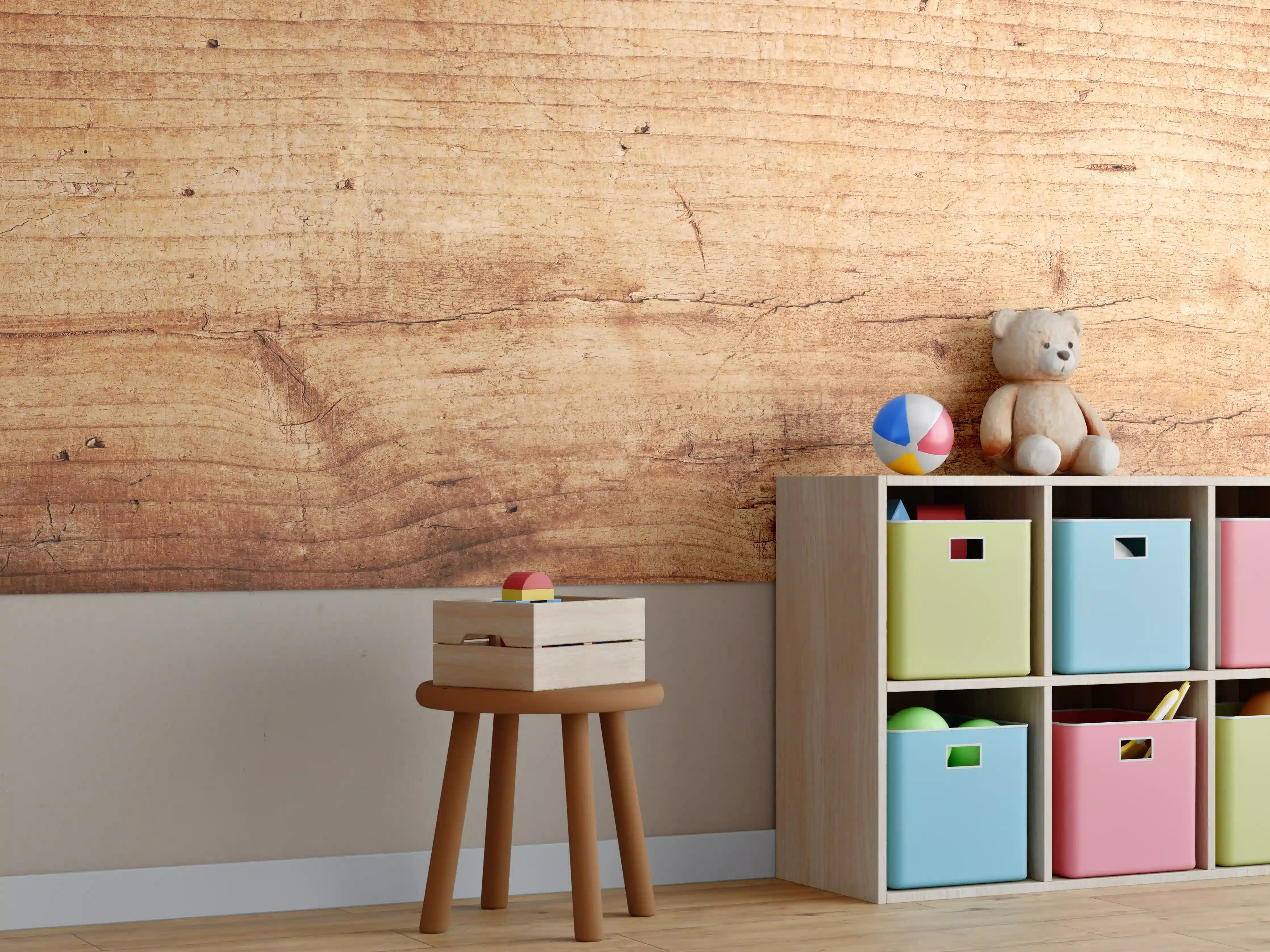 Kinderzimmer Wandgestaltung - Sanfte Grau-Holzstruktur