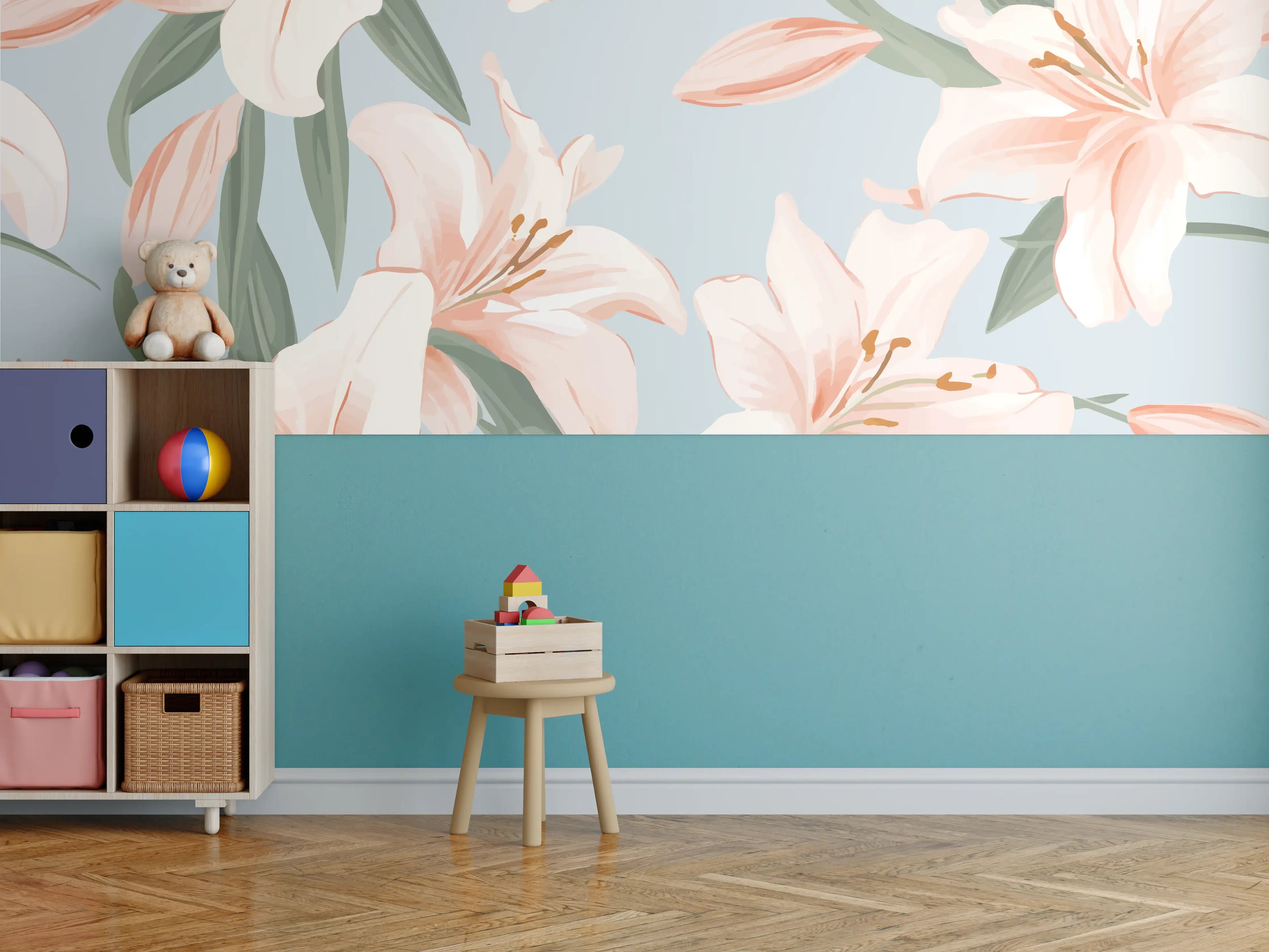 Kinderzimmer Wandgestaltung - Sanfte Grautöne in Pastellrosen
