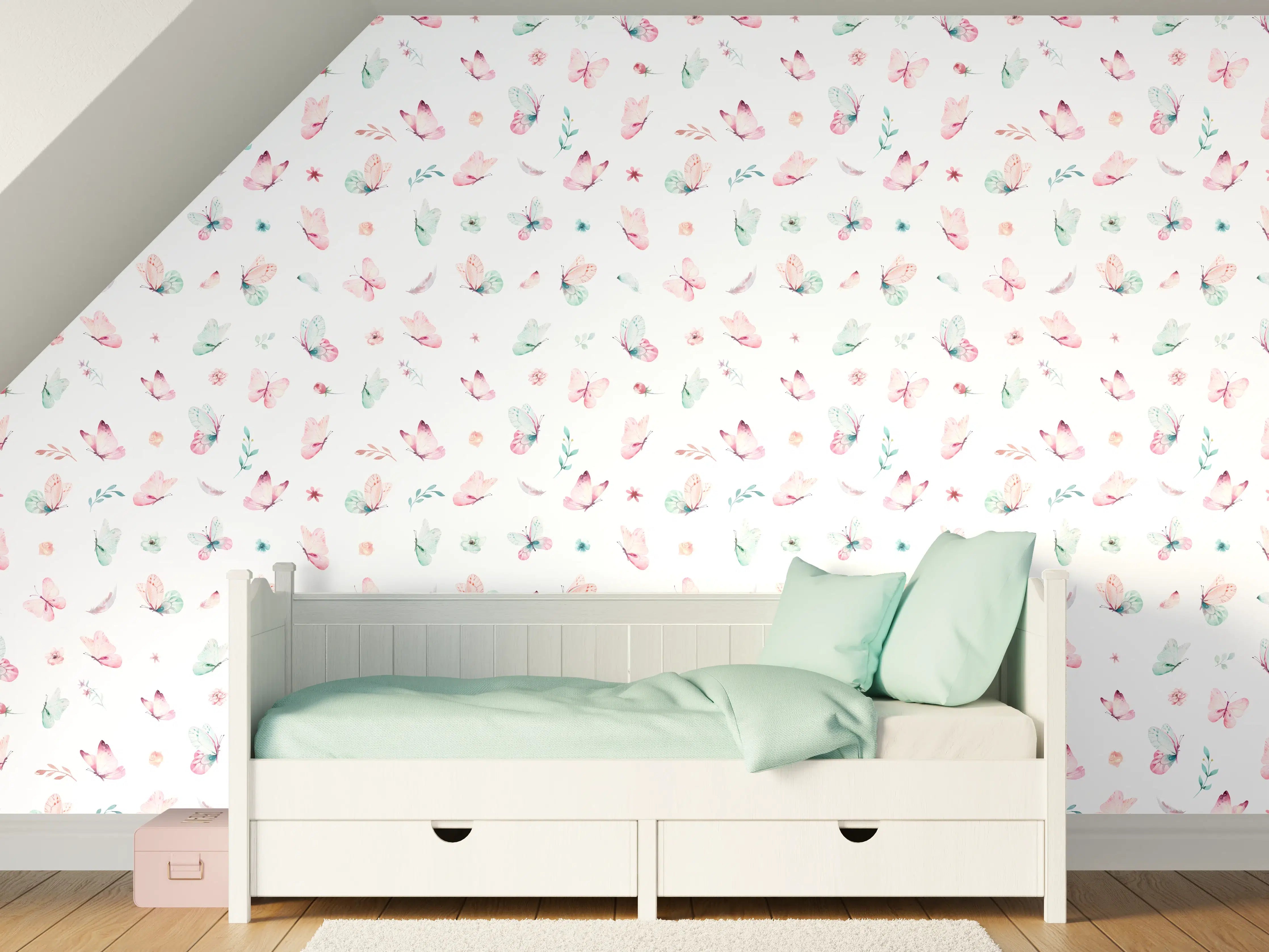 Kinderzimmer Wandgestaltung - Sanfte Grautöne mit Pastellblumen