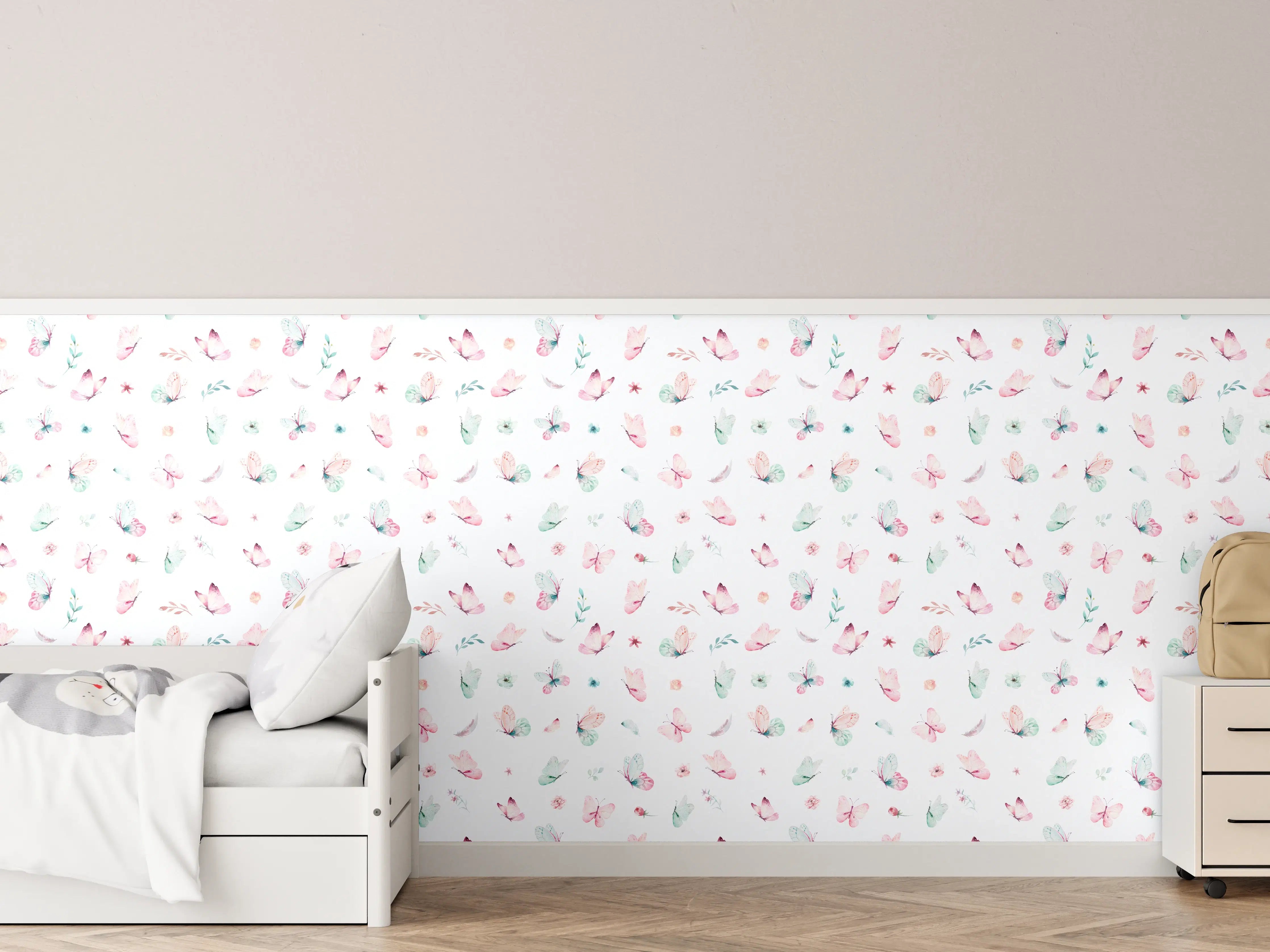 Kinderzimmer Wandgestaltung - Sanfte Grautöne mit Pastellblumen