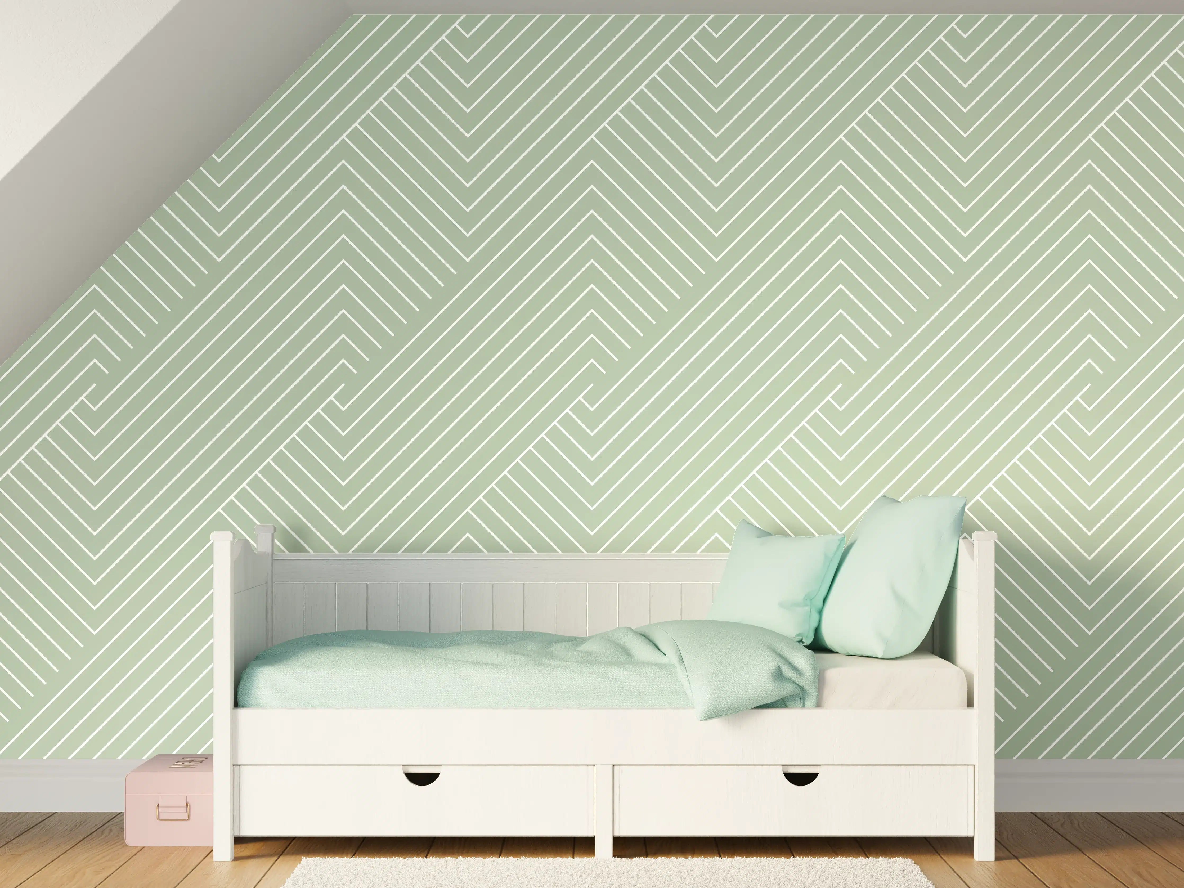 Kinderzimmer Wandgestaltung - Sanfte Grün-Grau-Muster