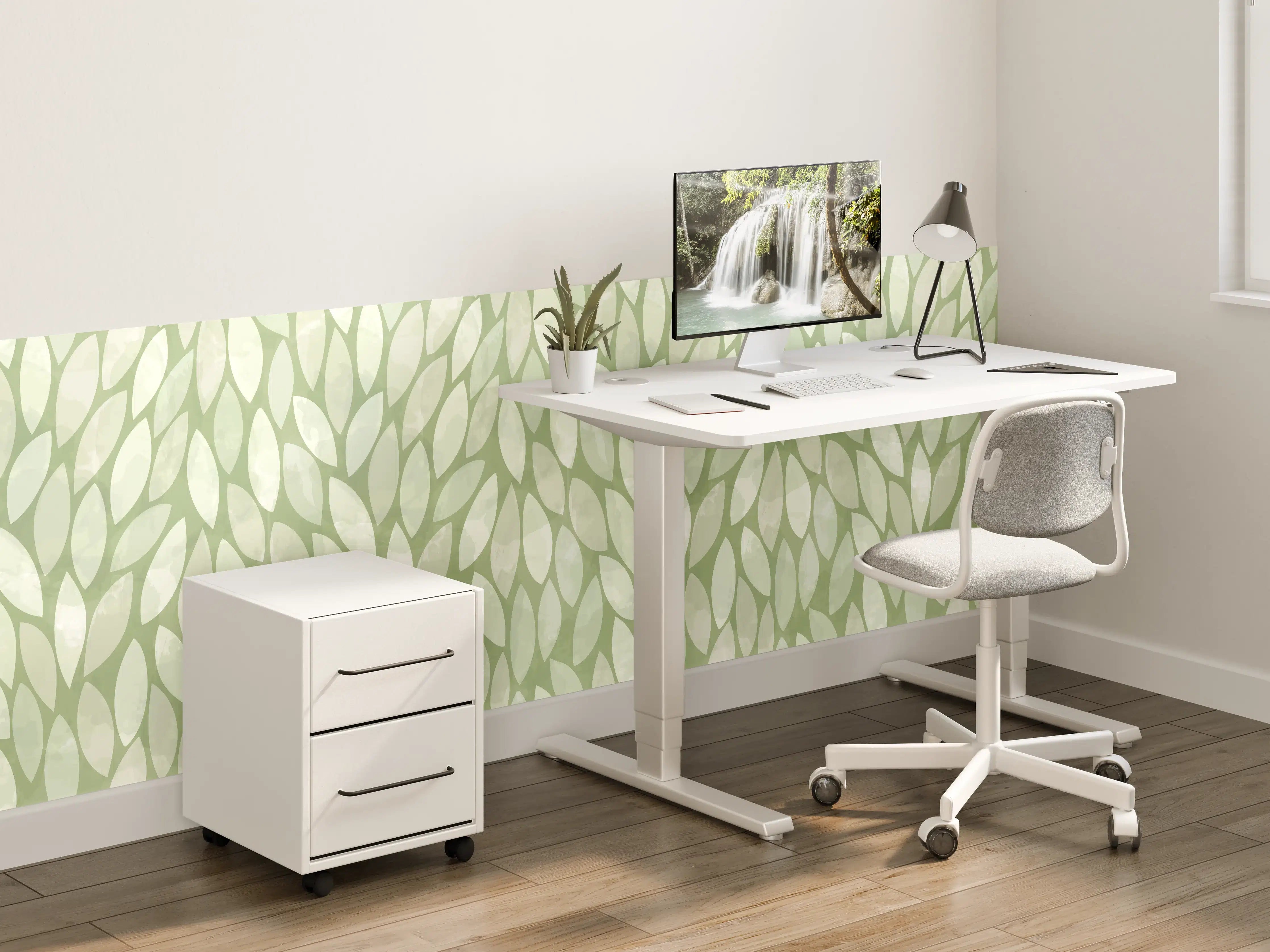 Kinderzimmer Wandgestaltung - Sanfte Grüne Blätter naturbelassenes Muster