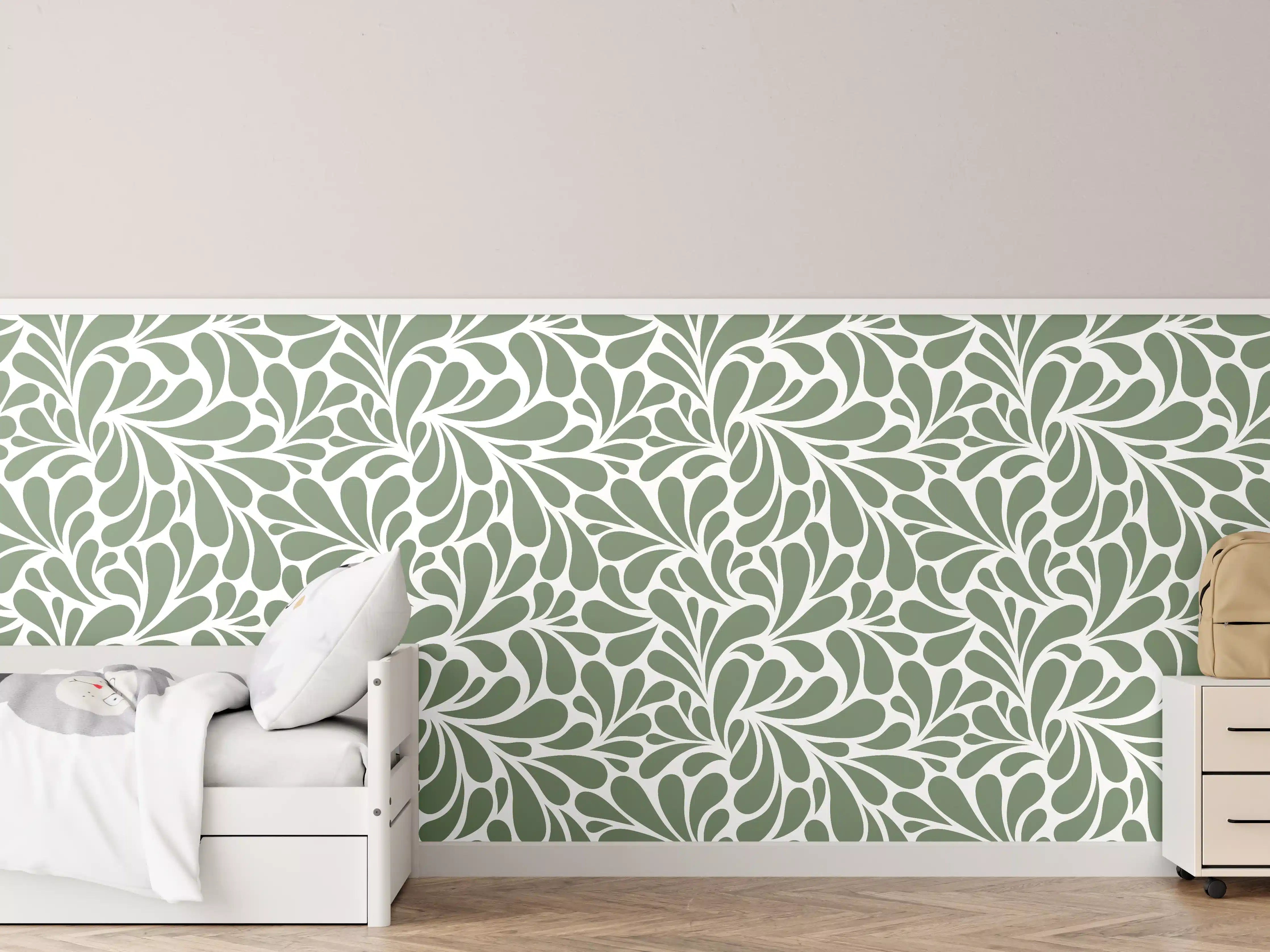 Kinderzimmer Wandgestaltung - Sanfte Grüntöne mit floraler Musterarbeit