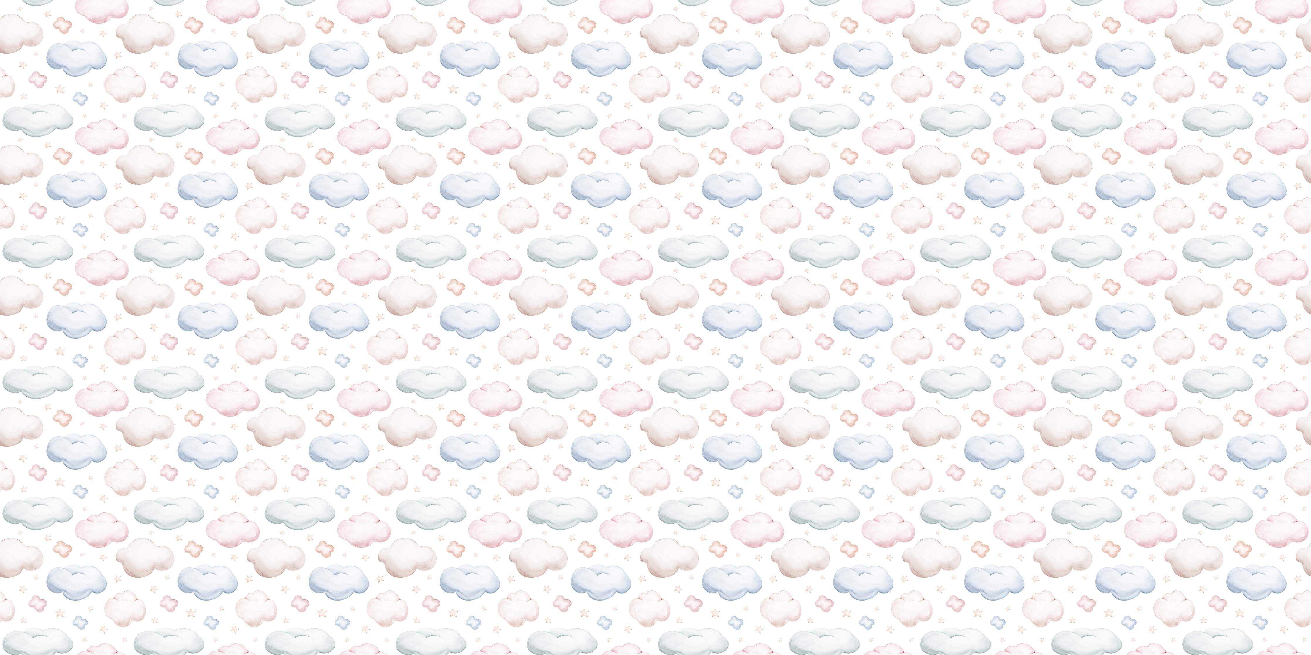 Kinderzimmer Wandgestaltung-Sanfte Himmelsszene mit Wolken und Pastellfarben