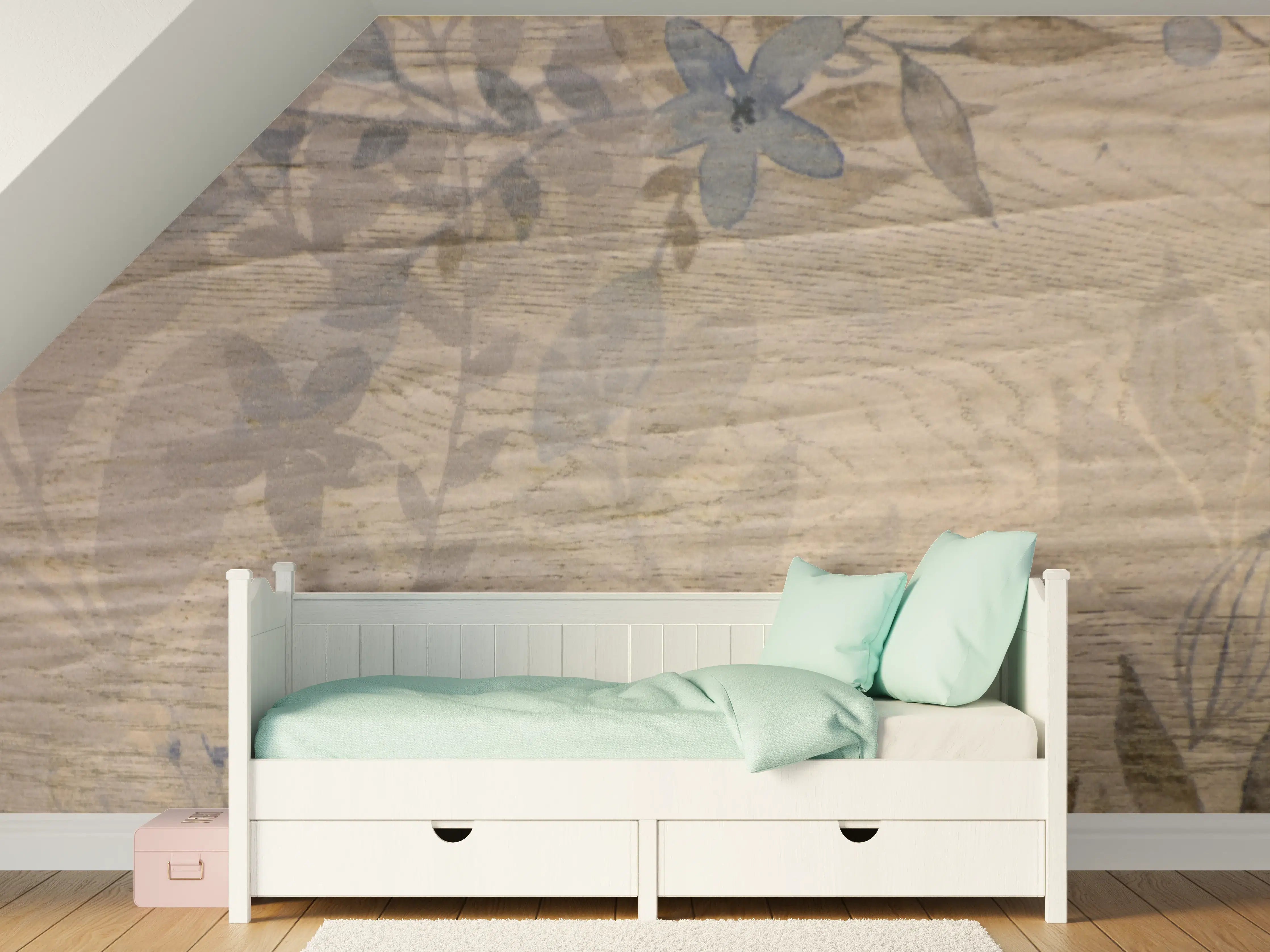 Kinderzimmer Wandgestaltung - Sanfte Holzmuster mit floralem Dekor