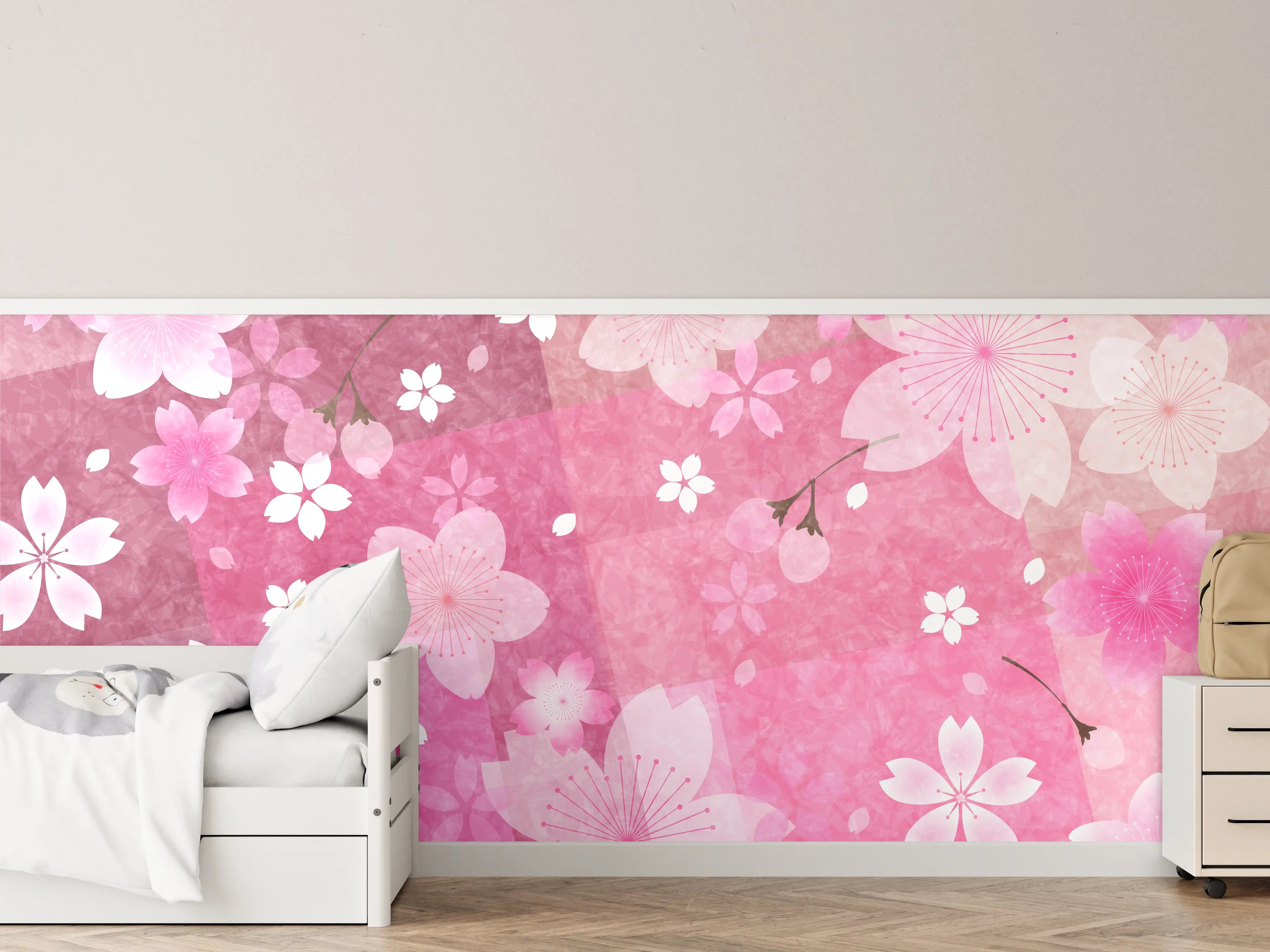 Kinderzimmer Wandgestaltung - Sanfte Kirschblüten in Rosa und Weiß