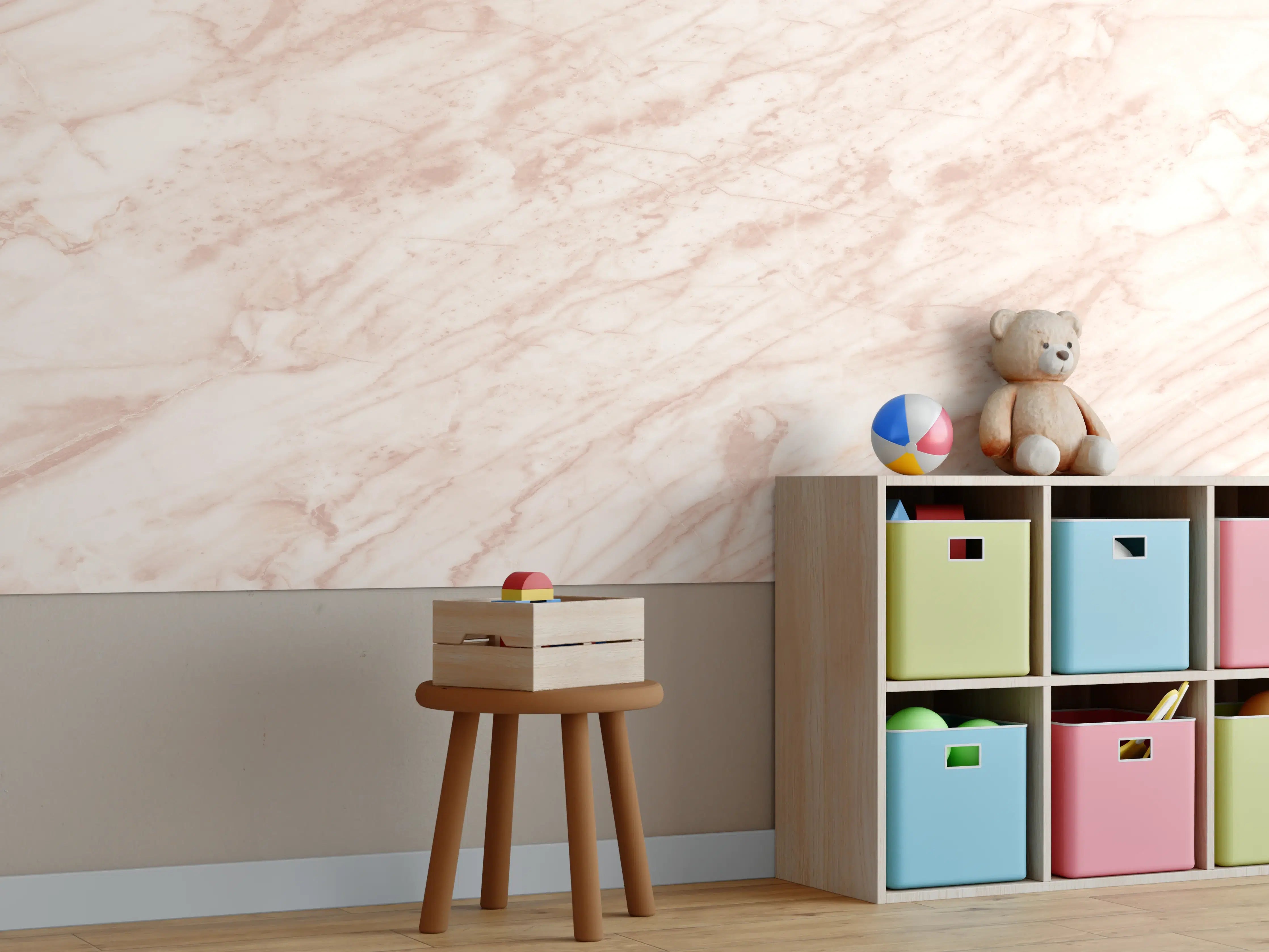 Kinderzimmer Wandgestaltung - Sanfte Marmorflecken in Rosé-Pink