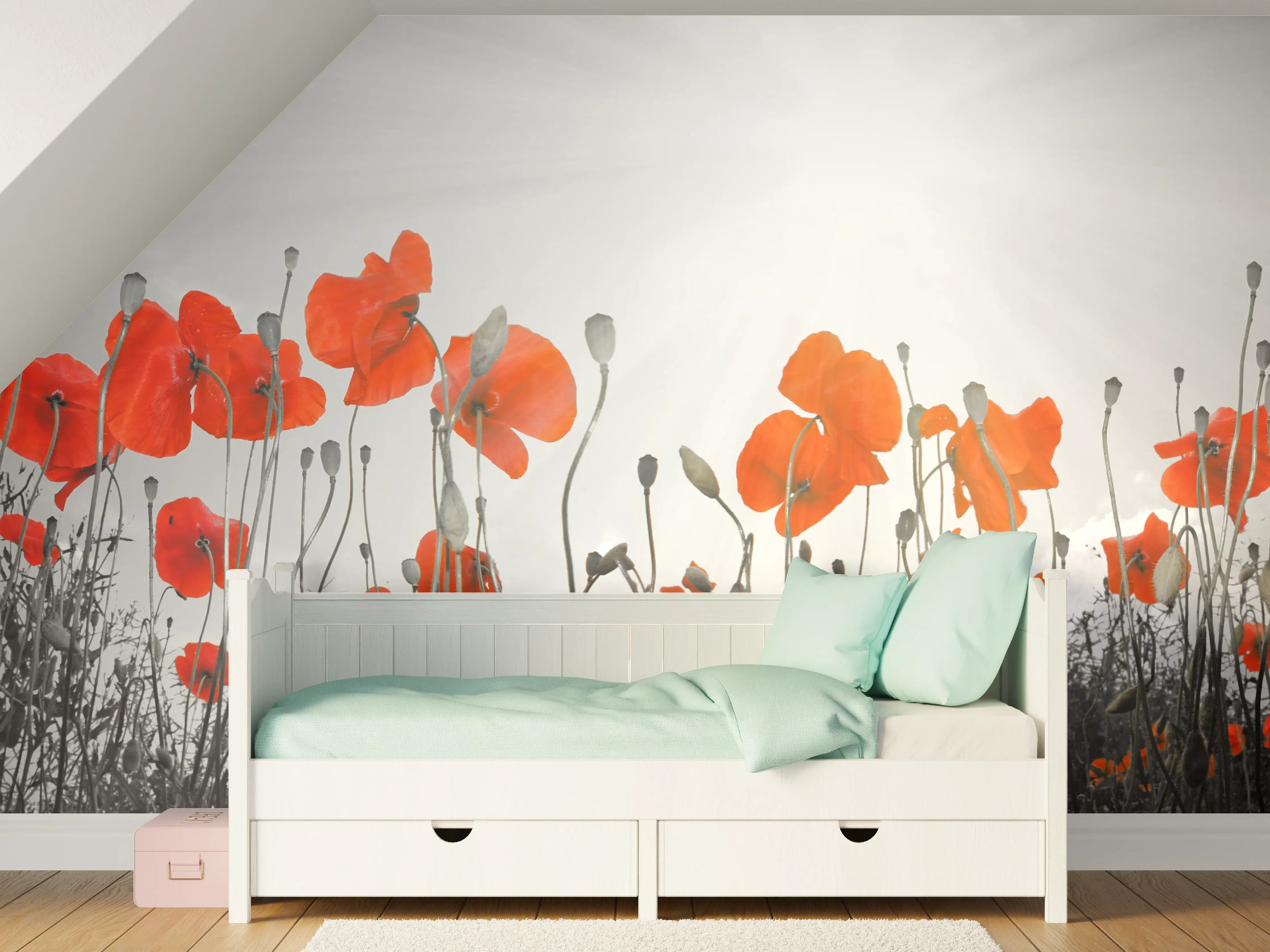 Kinderzimmer Wandgestaltung - Sanfte Mohnblumen im Morgengrauen