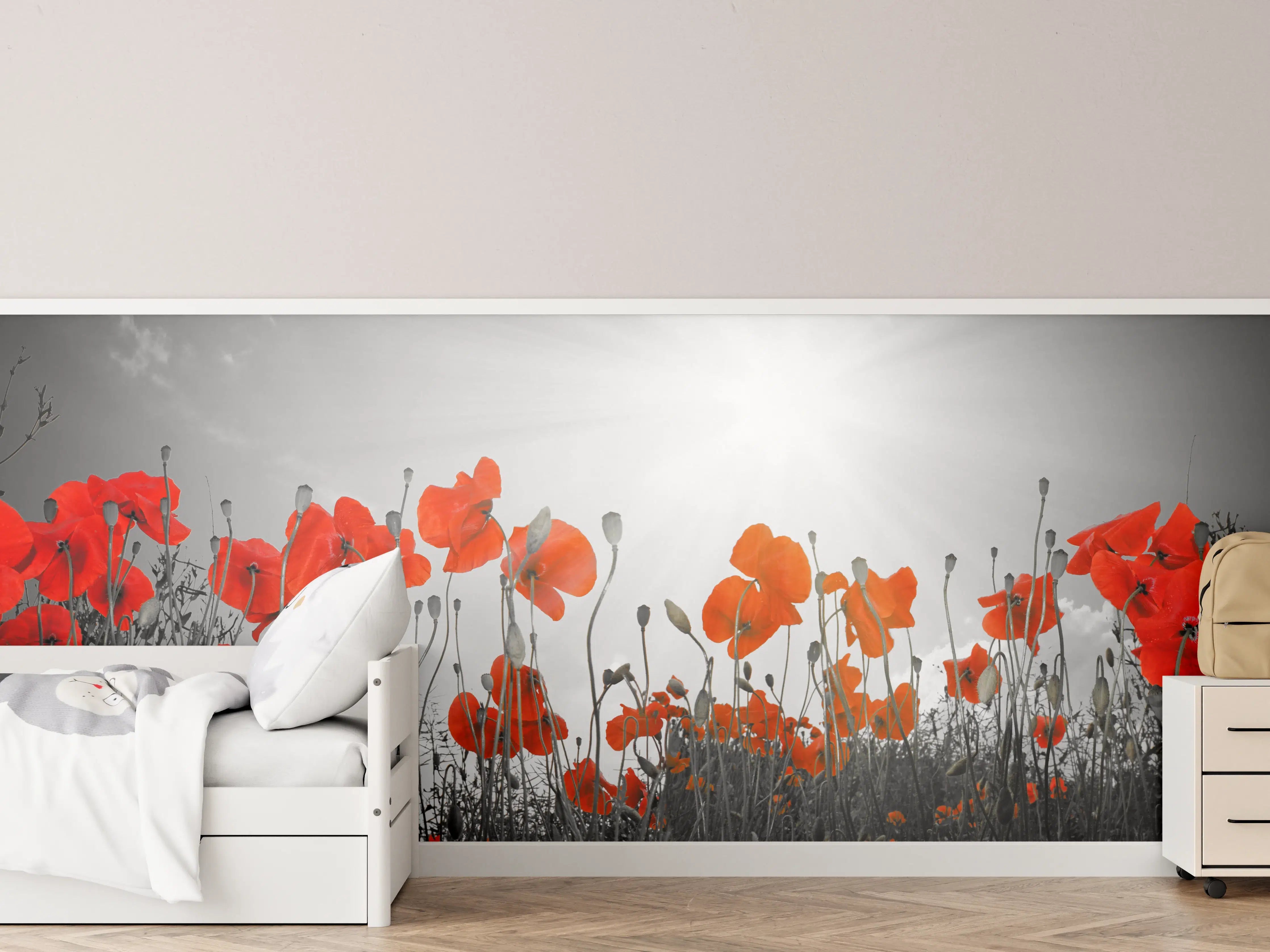 Kinderzimmer Wandgestaltung - Sanfte Mohnblumen im Morgengrauen