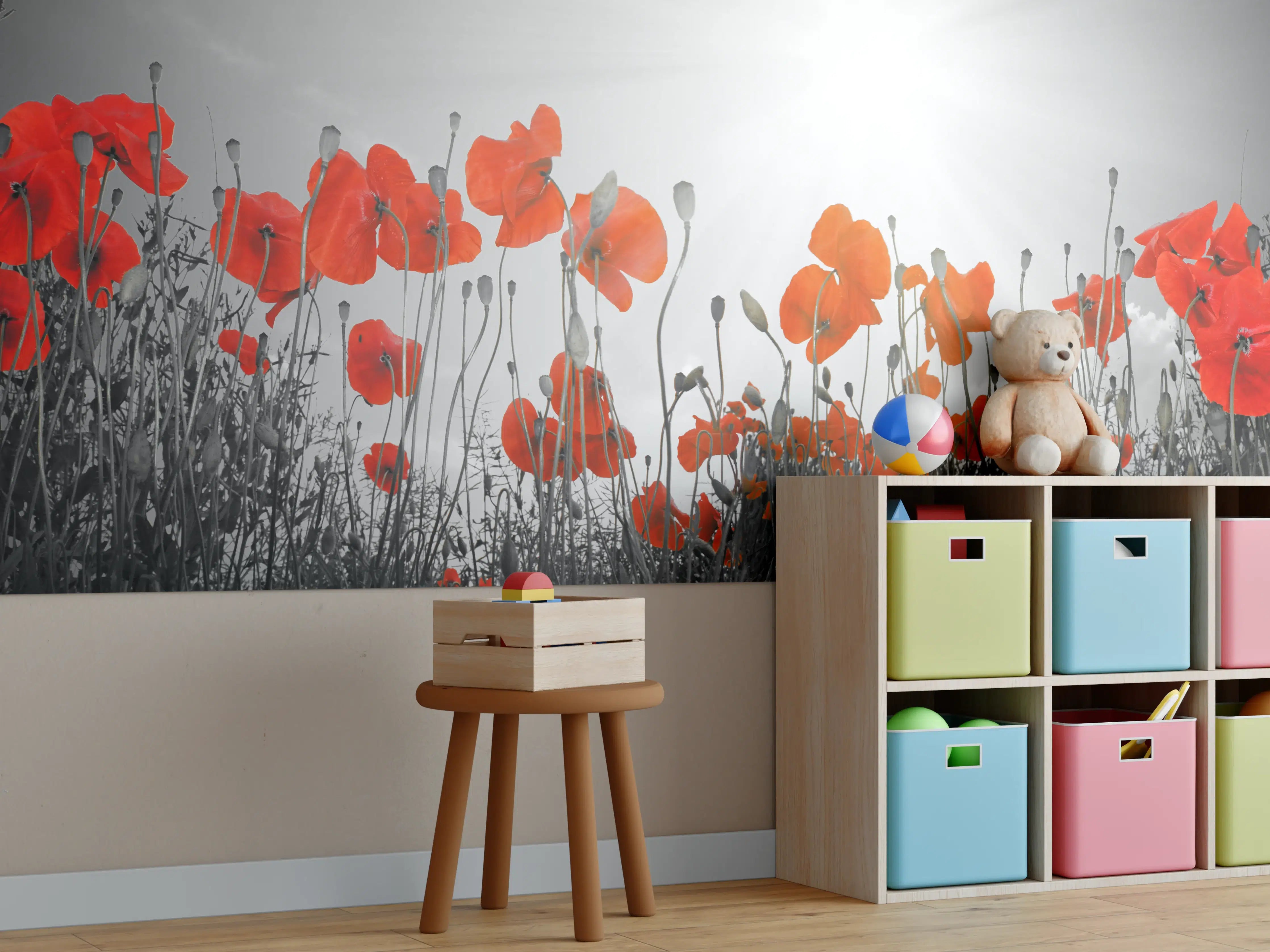 Kinderzimmer Wandgestaltung - Sanfte Mohnblumen im Morgengrauen