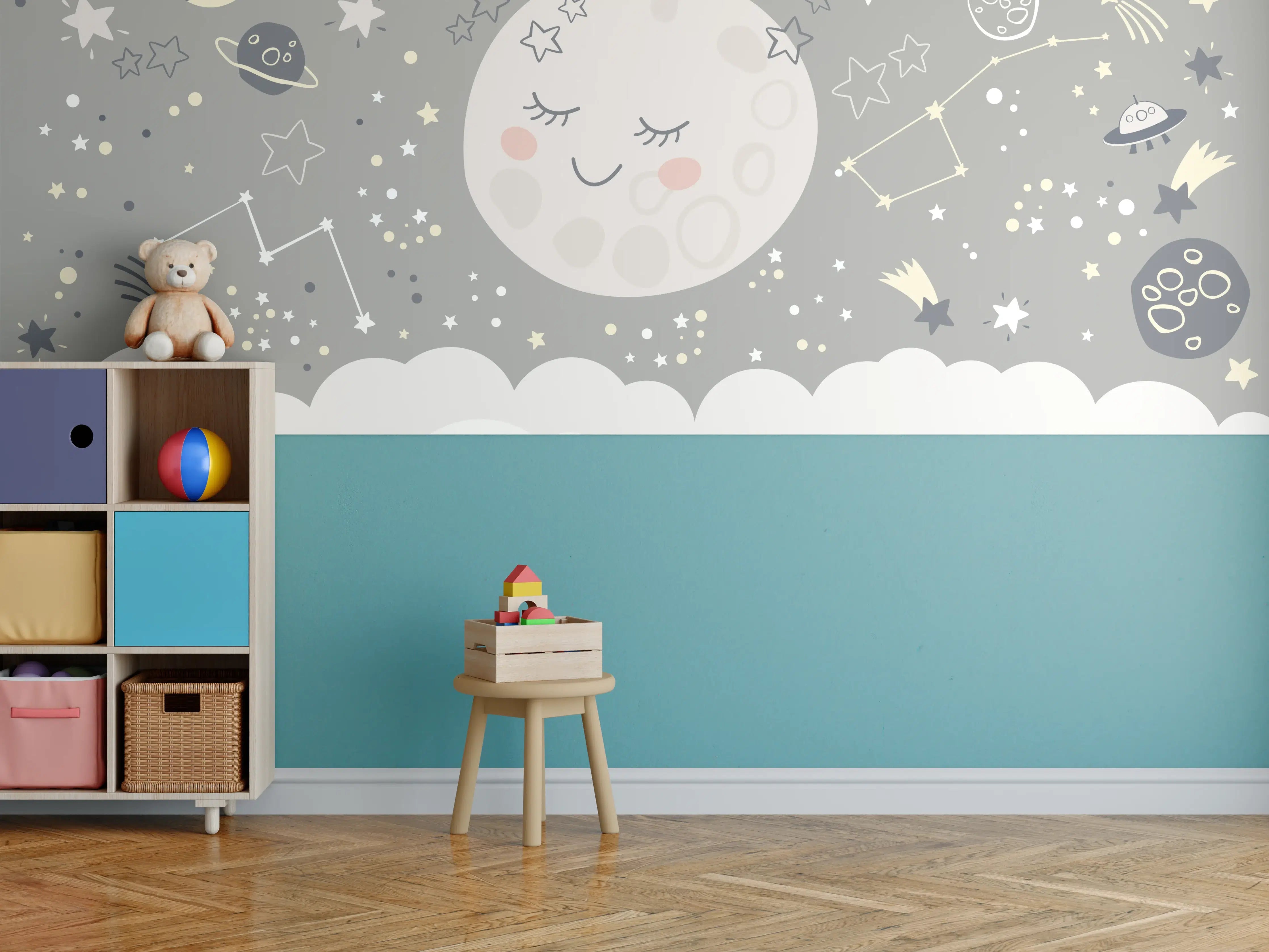 Kinderzimmer Wandgestaltung - Sanfte Mondnacht mit Sternen