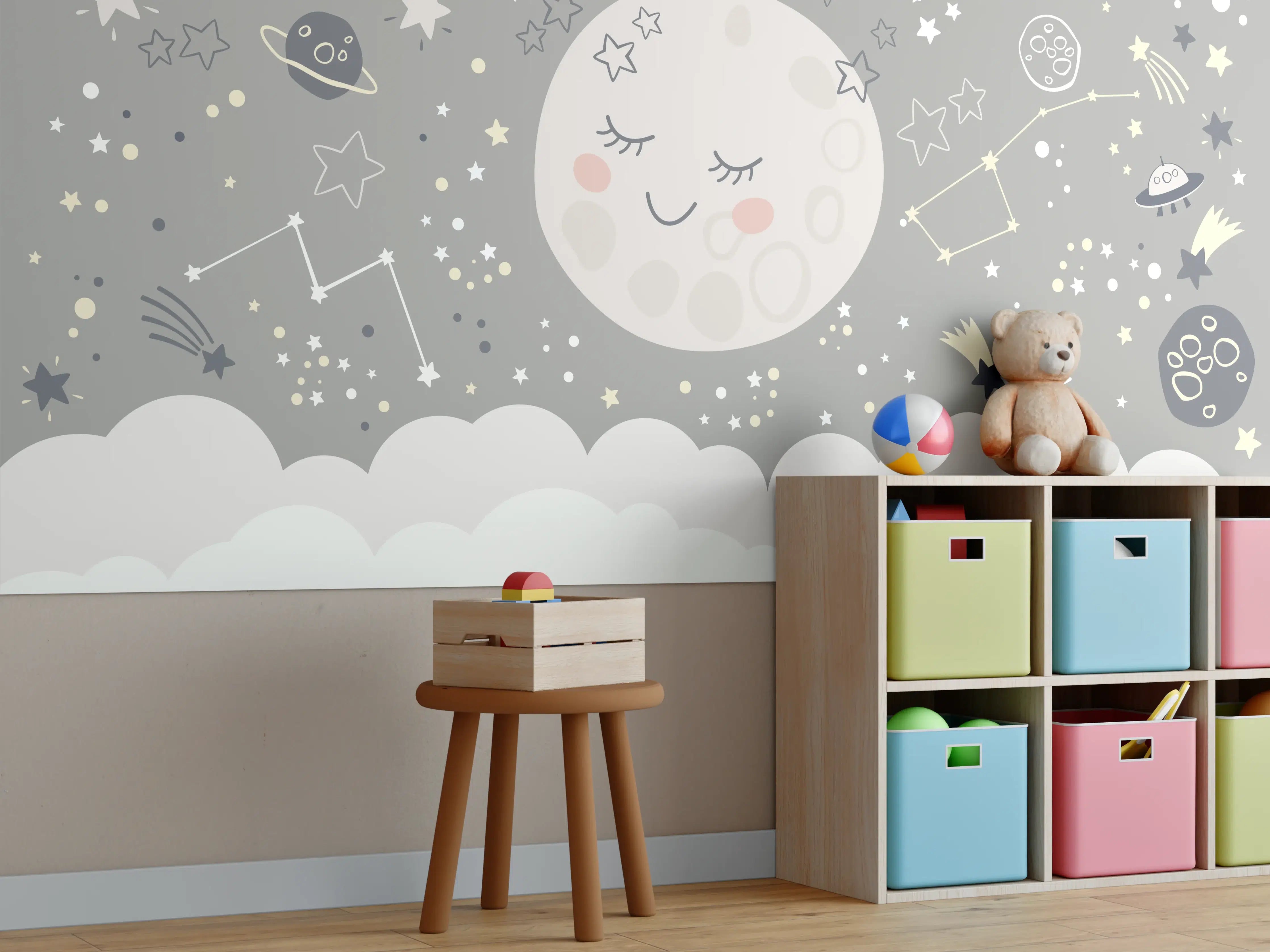 Kinderzimmer Wandgestaltung - Sanfte Mondnacht mit Sternen