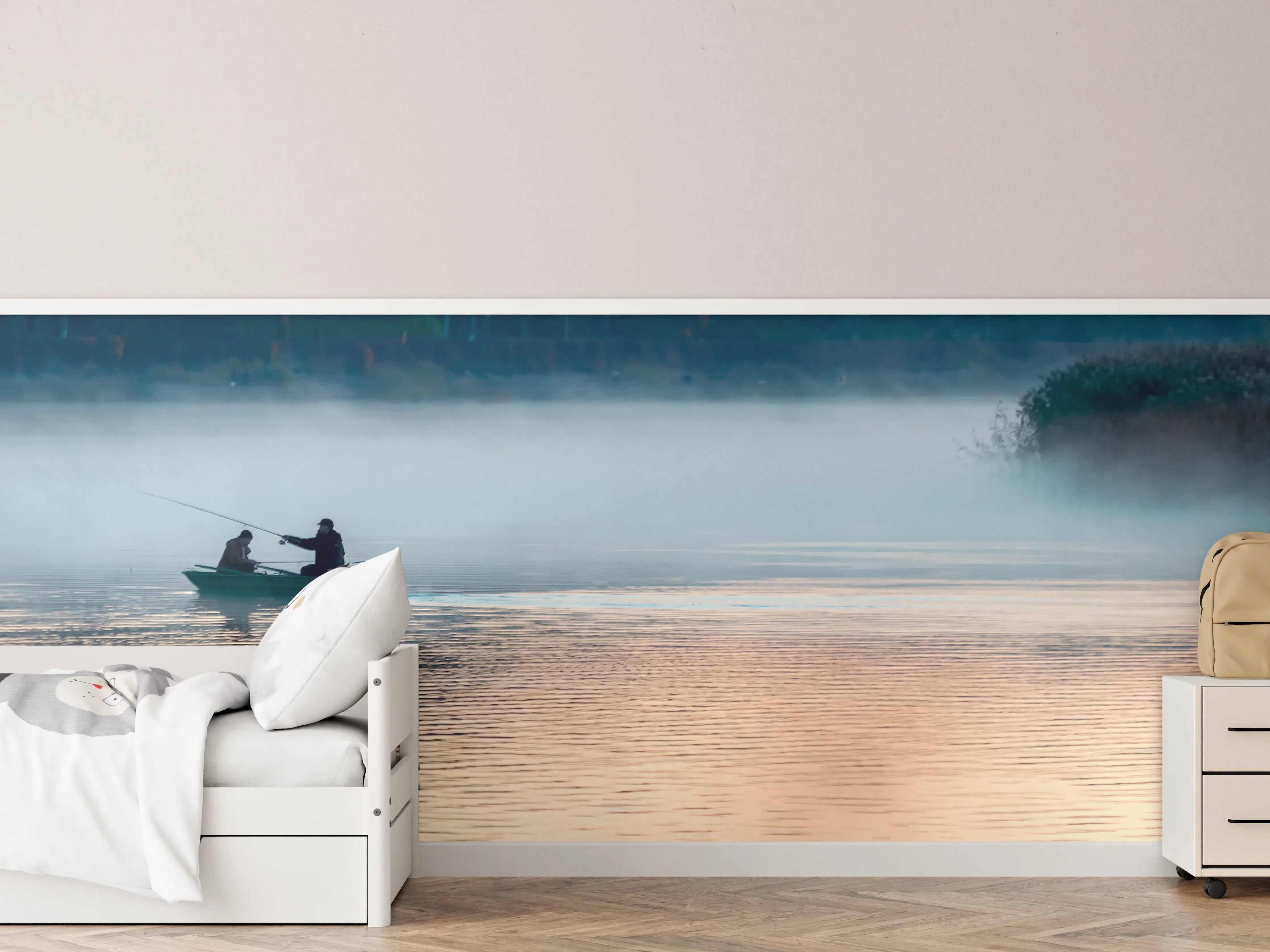 Kinderzimmer Wandgestaltung - Sanfte Morgen im Nebel am Wasser