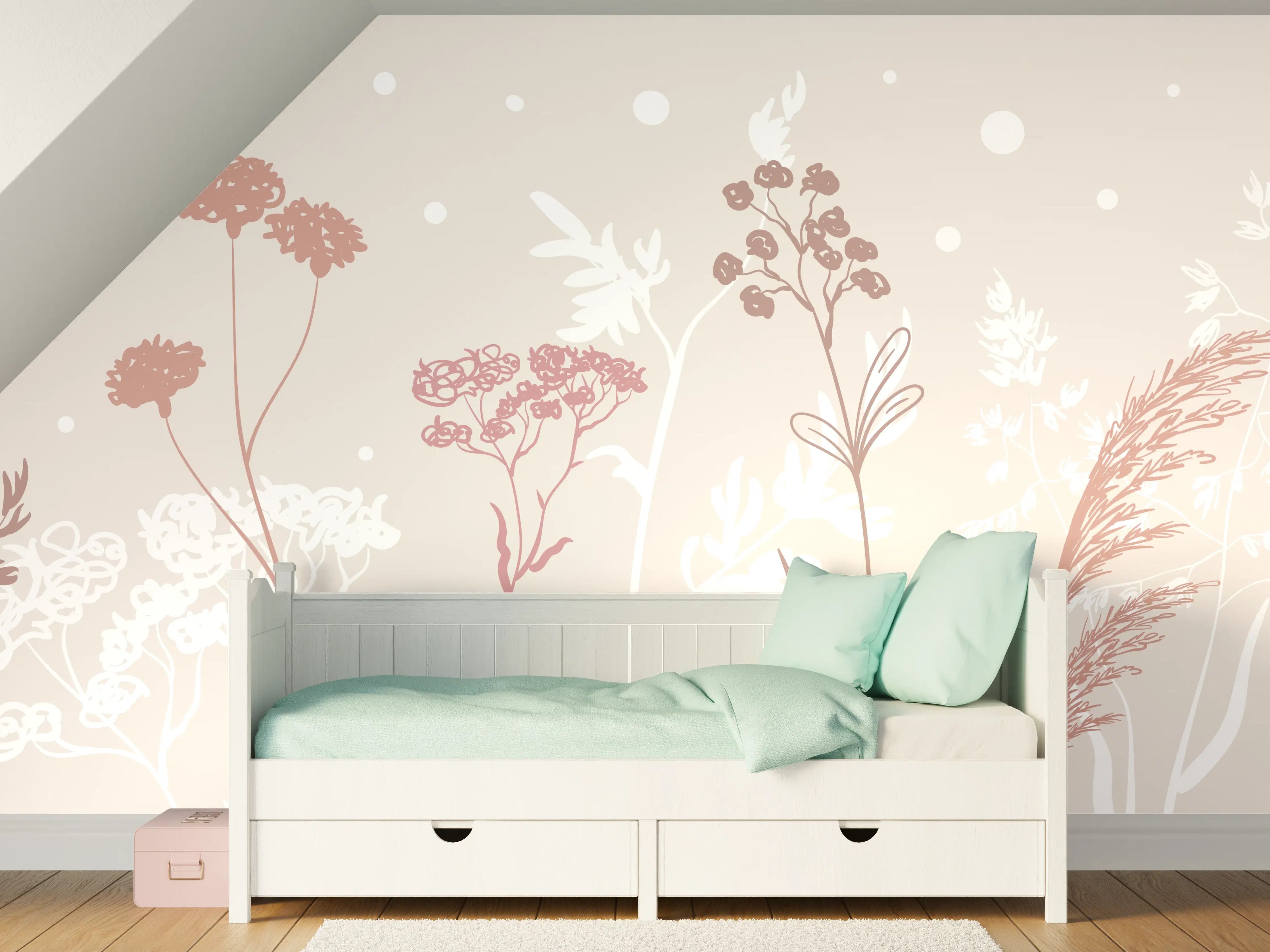 Kinderzimmer Wandgestaltung - Sanfte Pastell-Blumen-Illustration