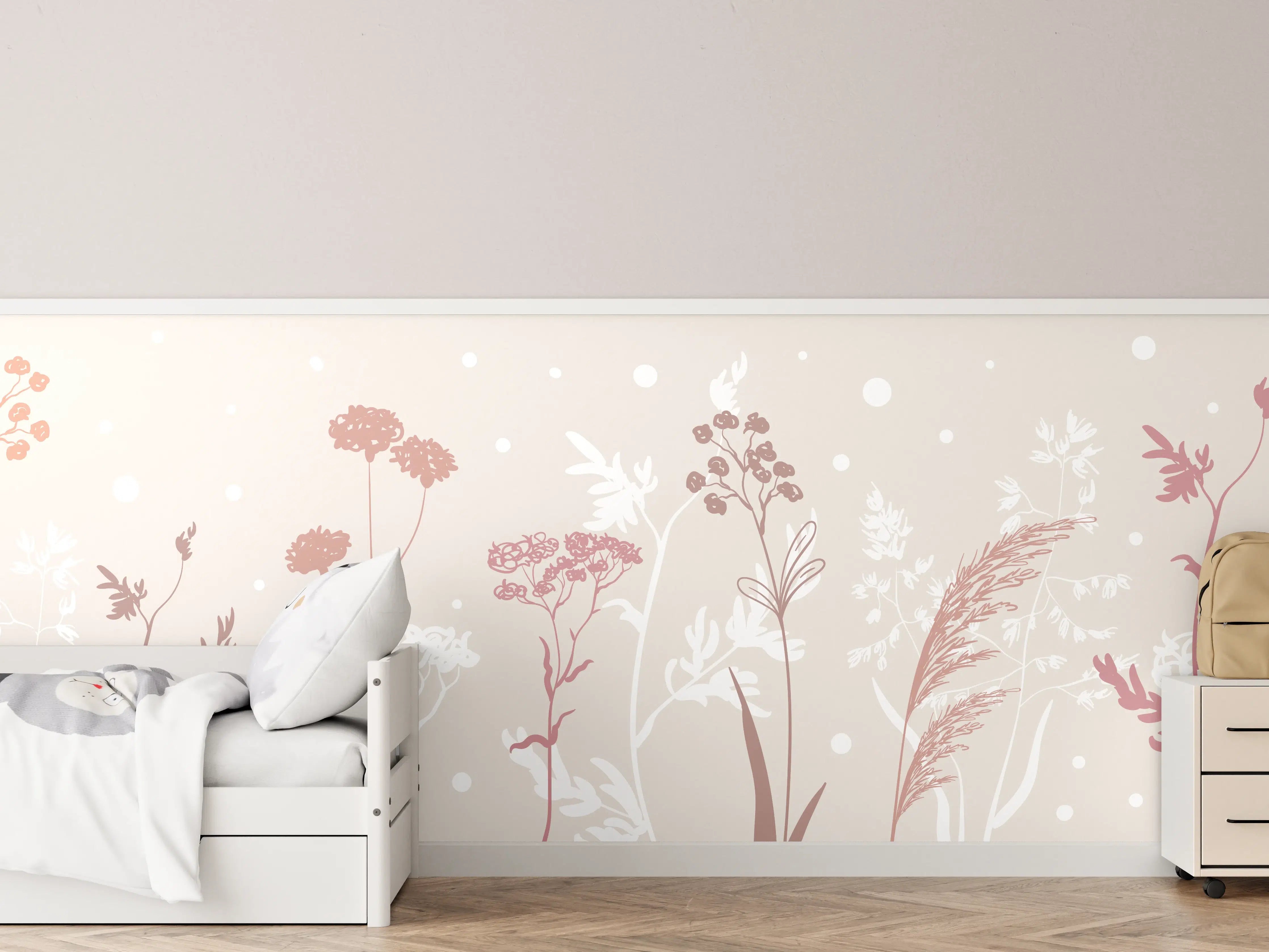 Kinderzimmer Wandgestaltung - Sanfte Pastell-Blumen-Illustration