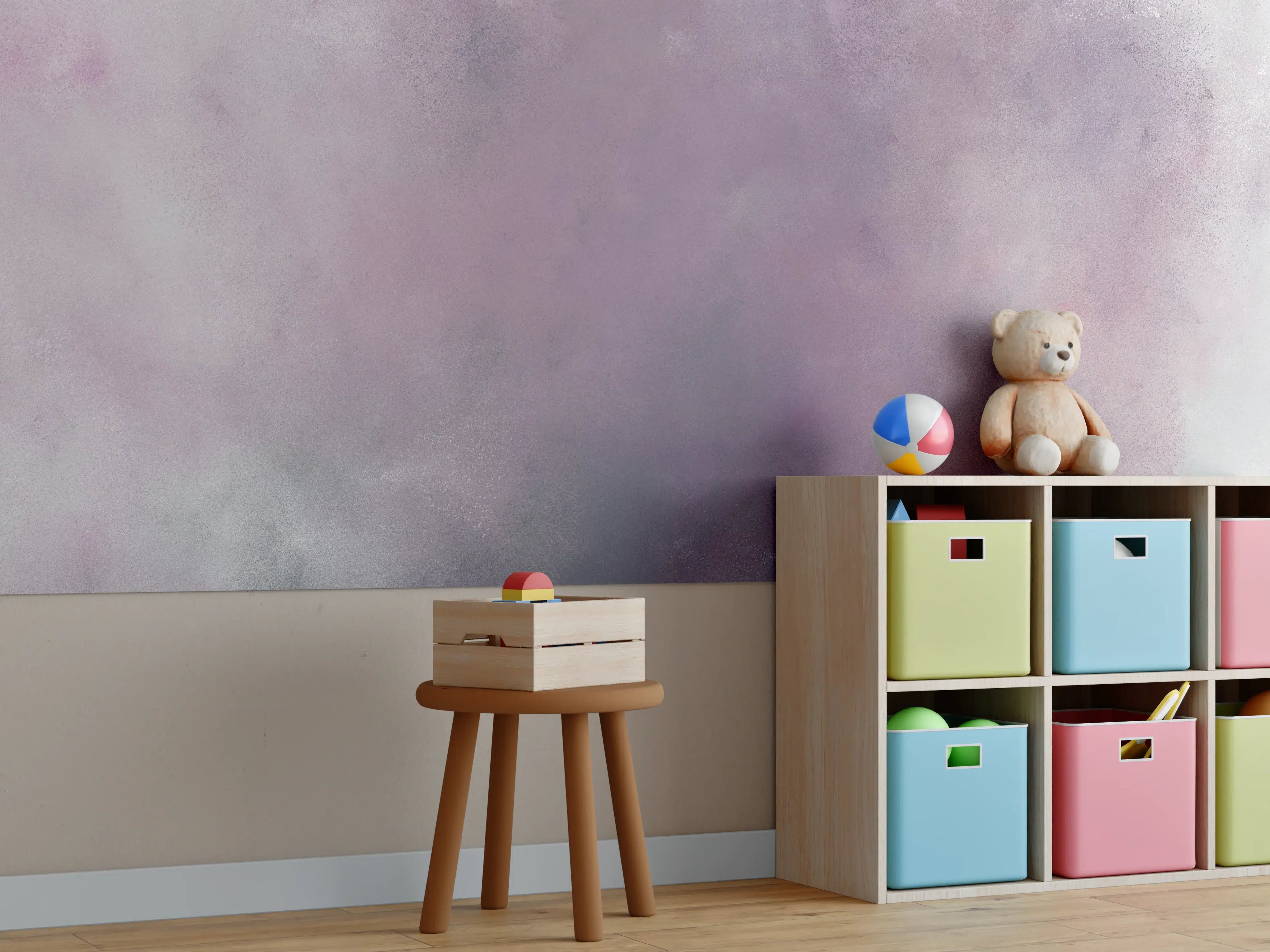 Kinderzimmer Wandgestaltung - Sanfte Pastell-Wolken in Grau und Rosa