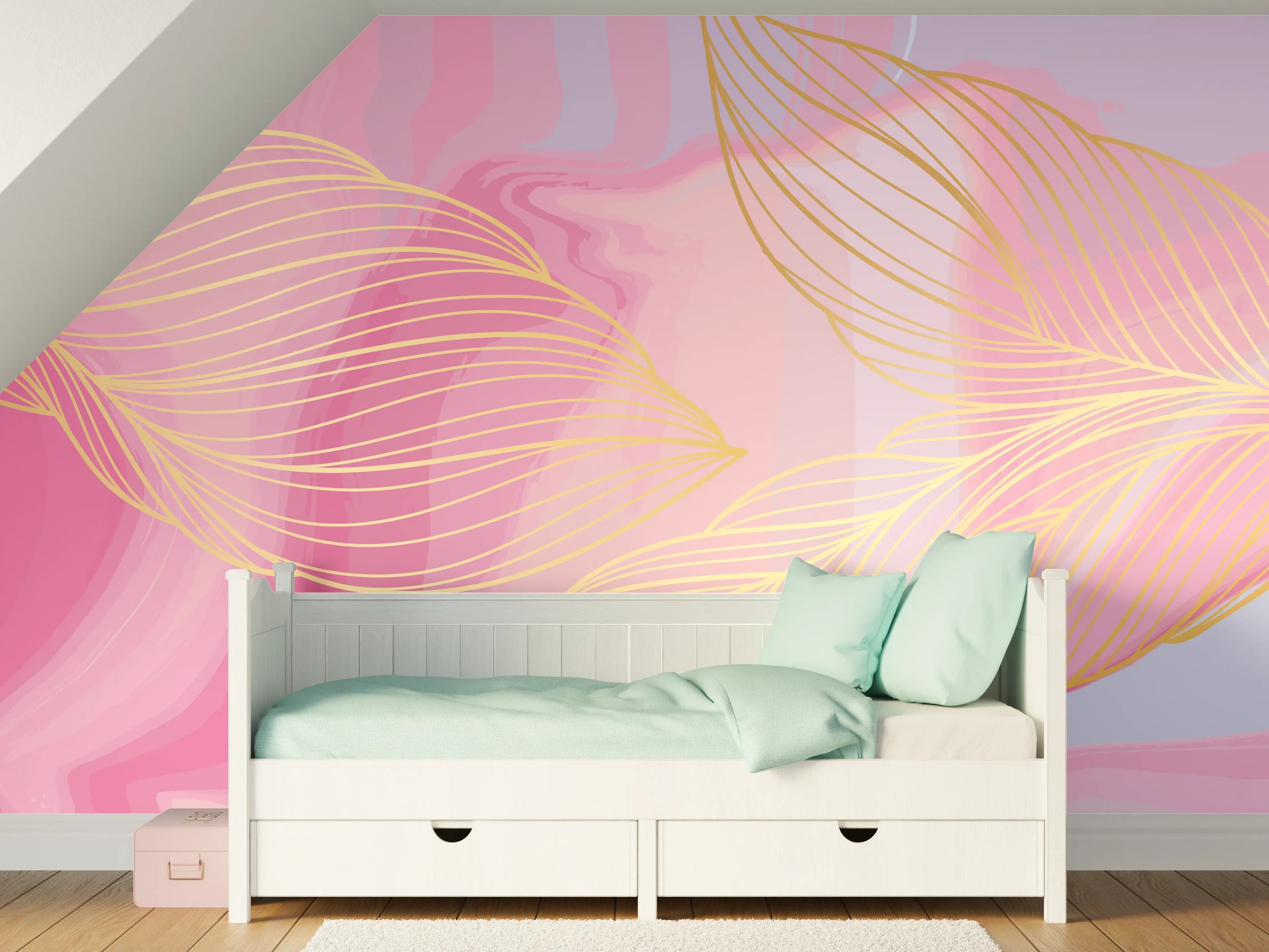Kinderzimmer Wandgestaltung - Sanfte Pastellträume in Pink und Grau mit Goldakzenten