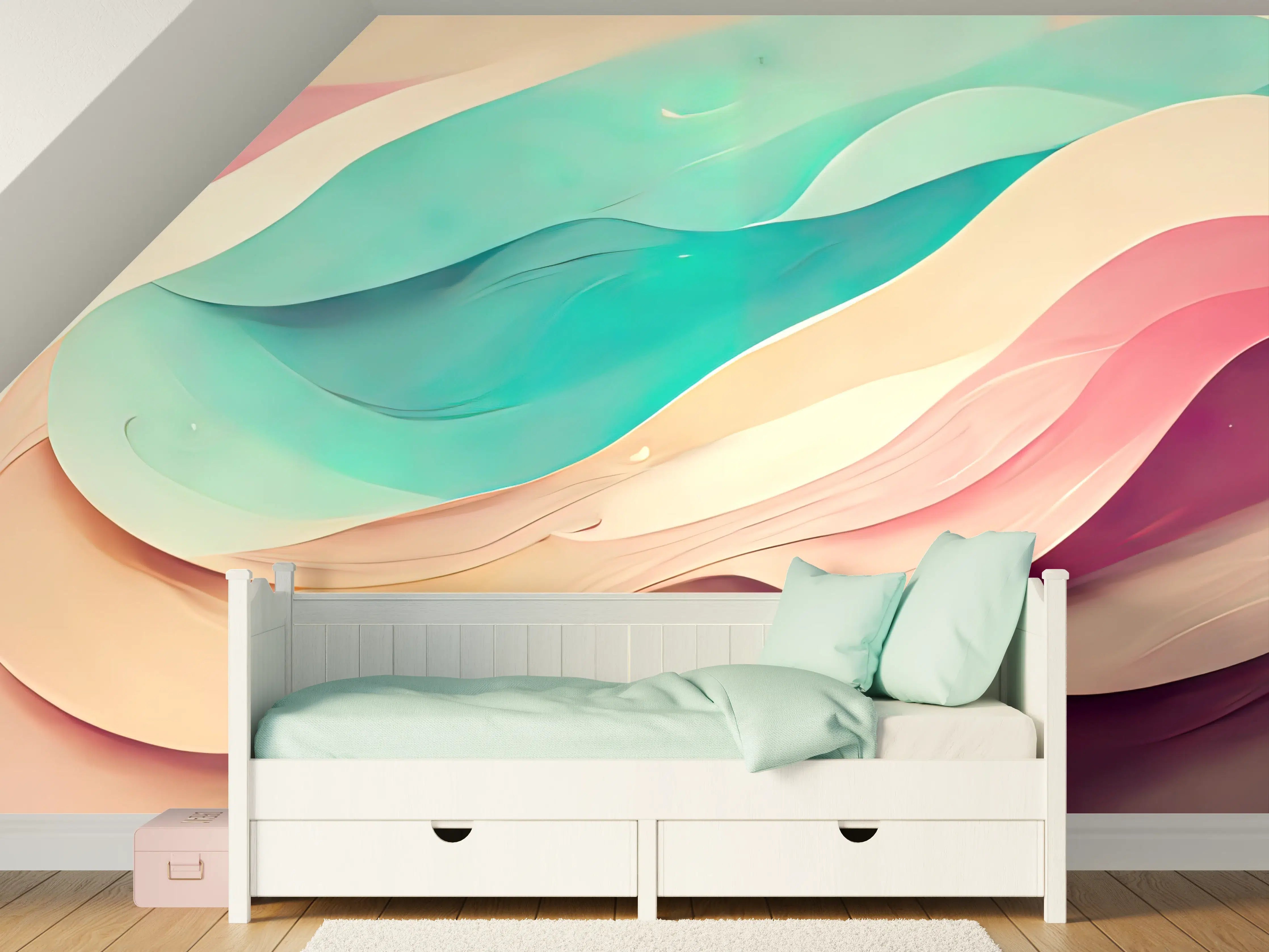Kinderzimmer Wandgestaltung - Sanfte Pastellwellen in zarten Farben