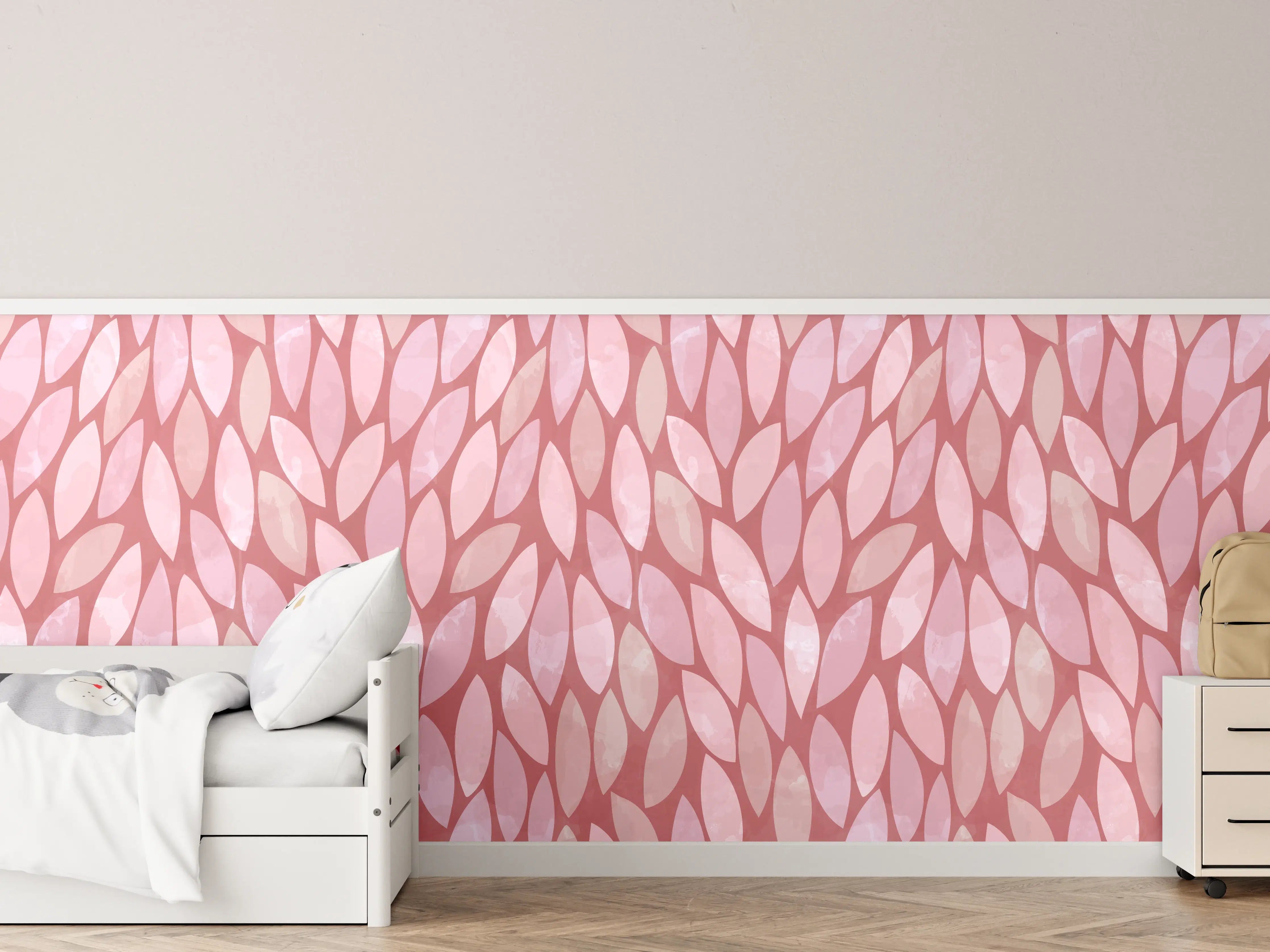 Kinderzimmer Wandgestaltung - Sanfte Pink-Töne mit Blattmuster