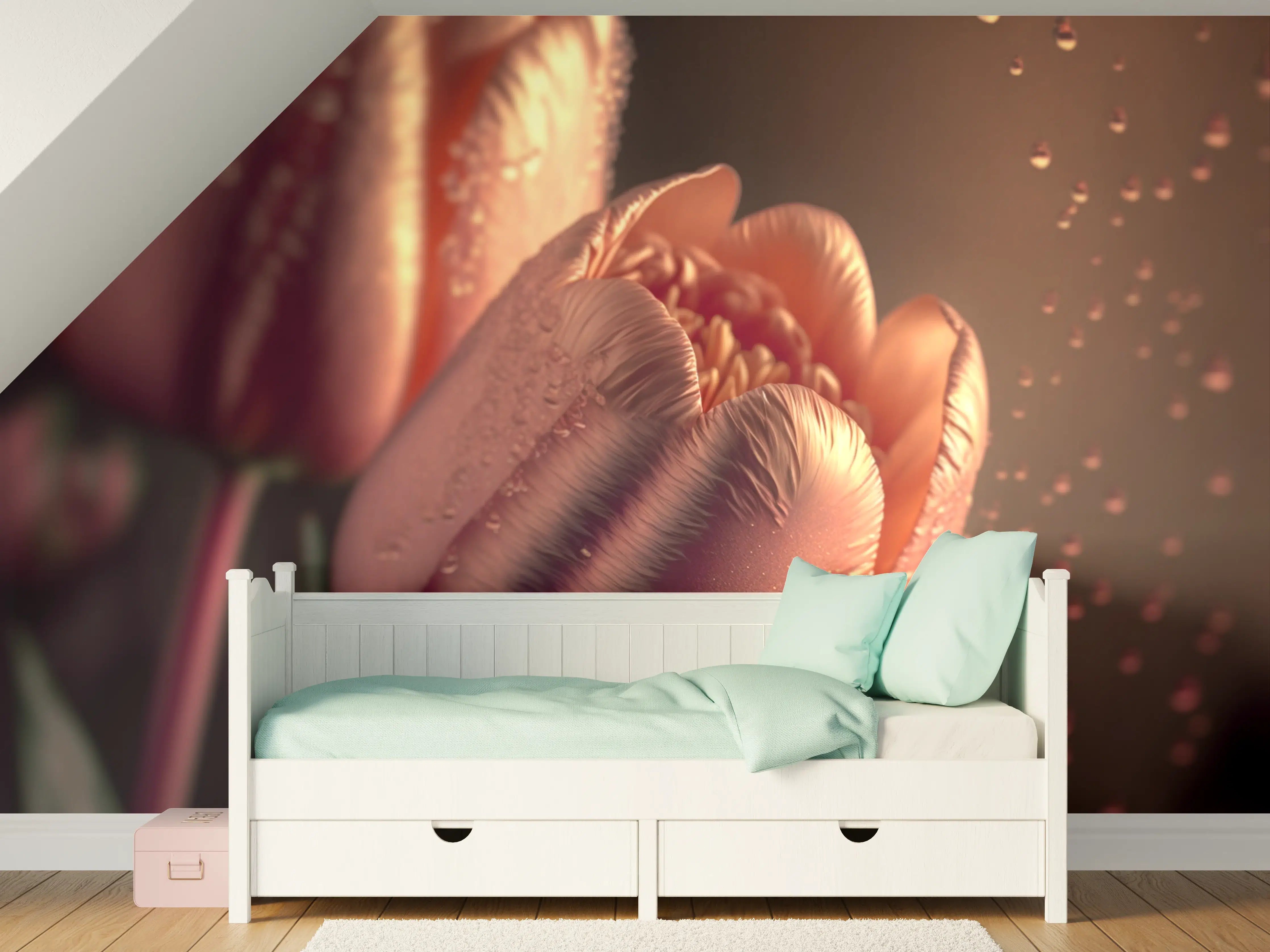 Kinderzimmer Wandgestaltung - Sanfte Pinktulpe bei Dämmerung
